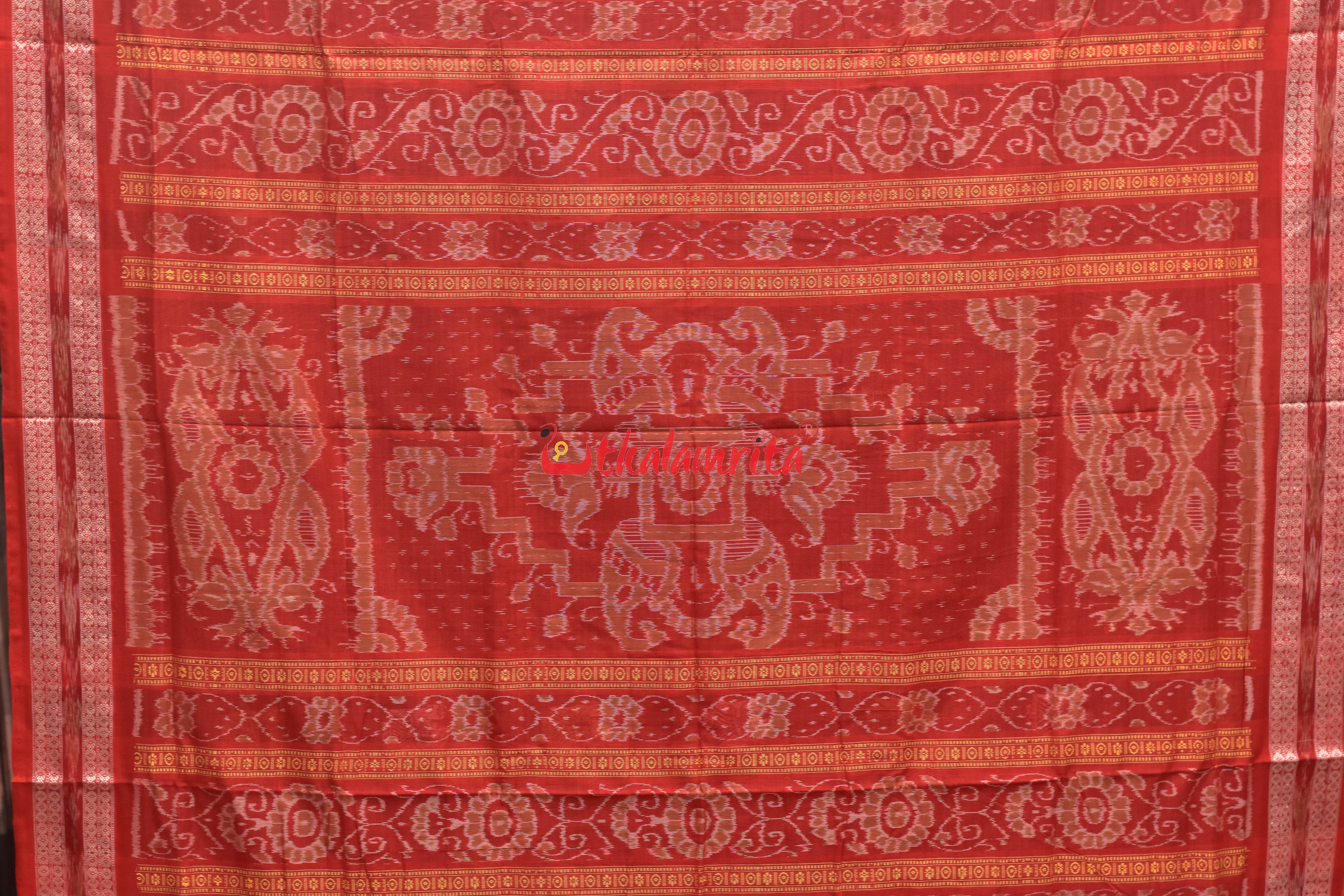 Blue Red Border Bandha Doll Bomkai Cotton Saree