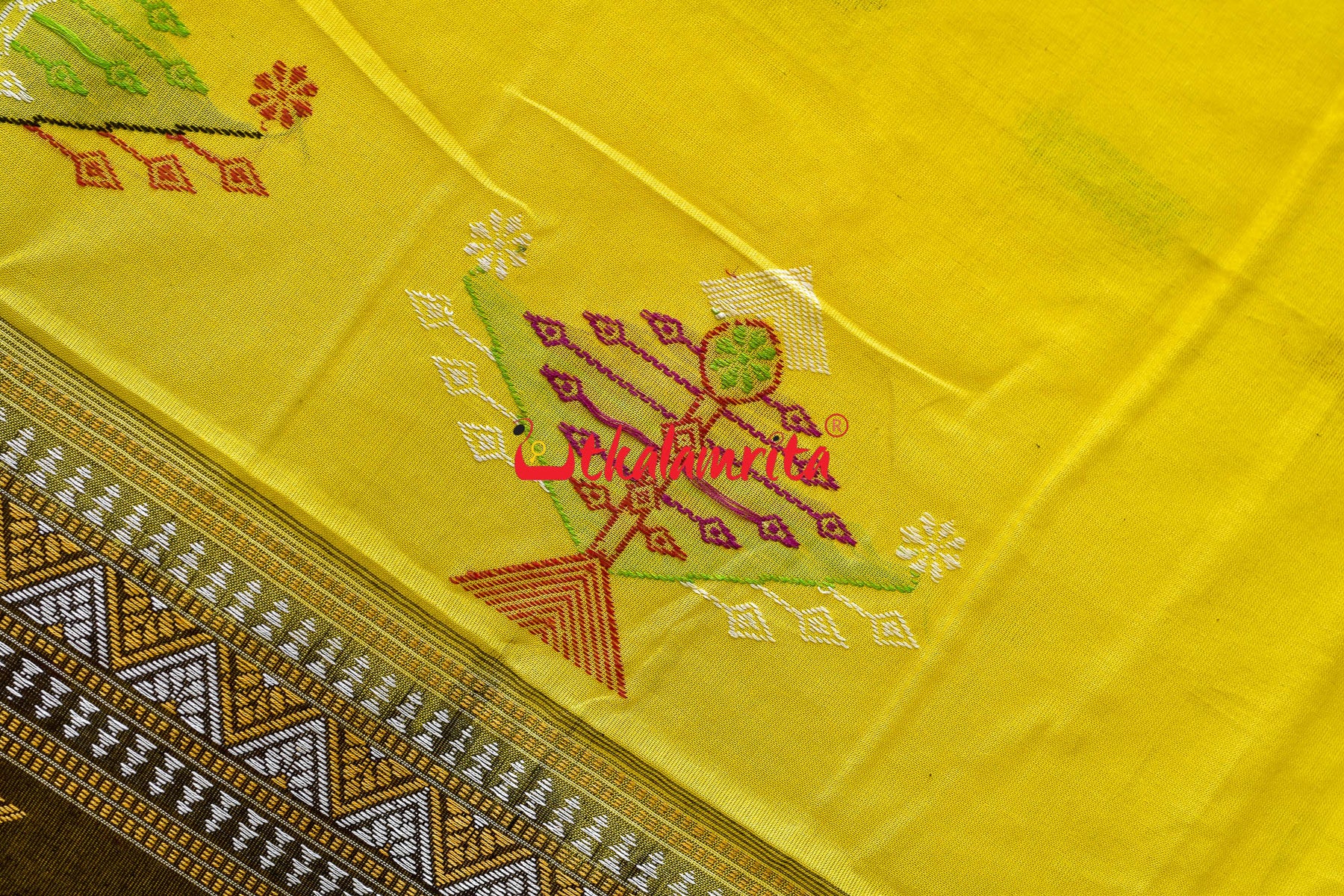 Suneli Yellow Bomkai Cotton Saree