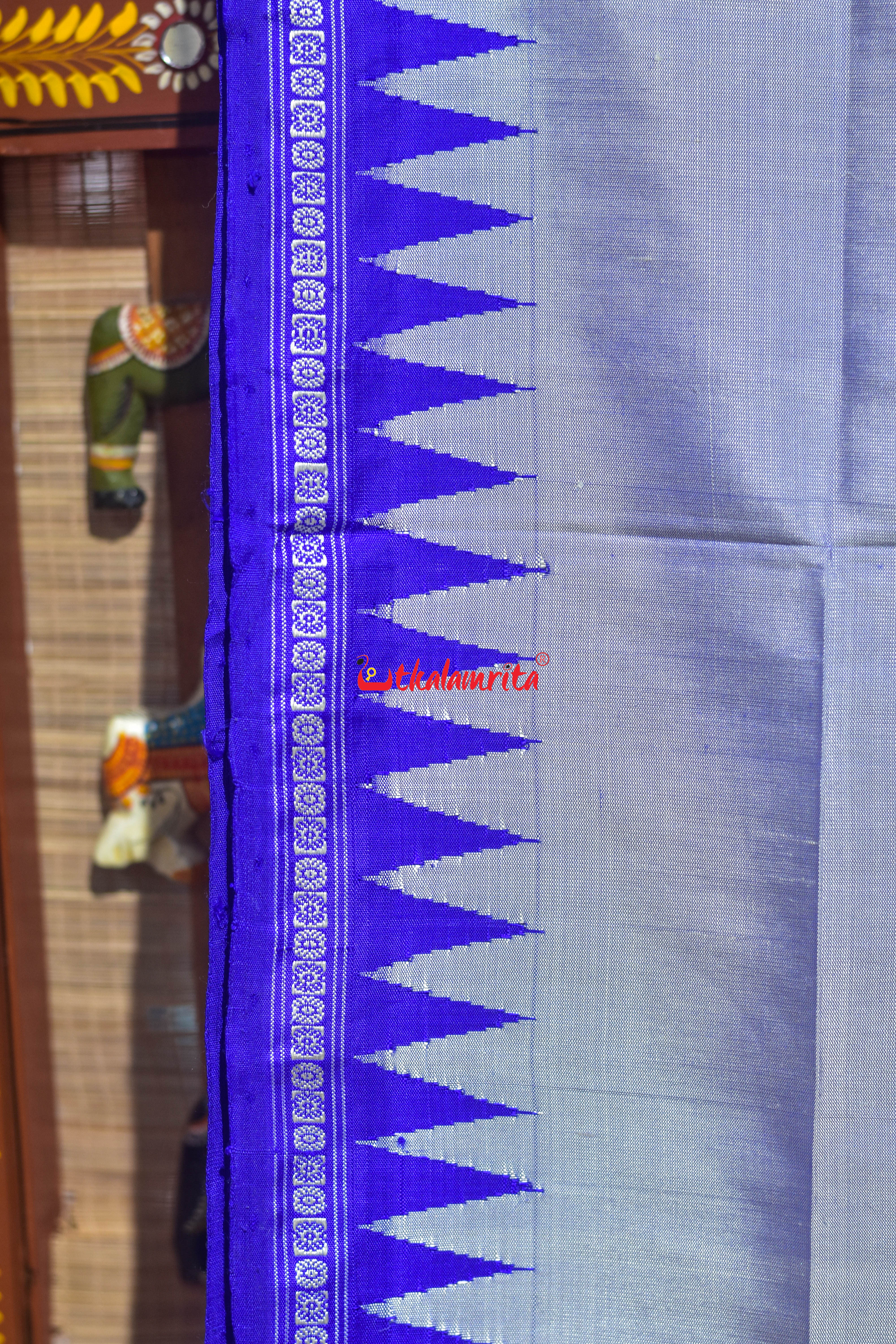 Soft Pastel Blue Single Anchal Berhampuri Silk Saree