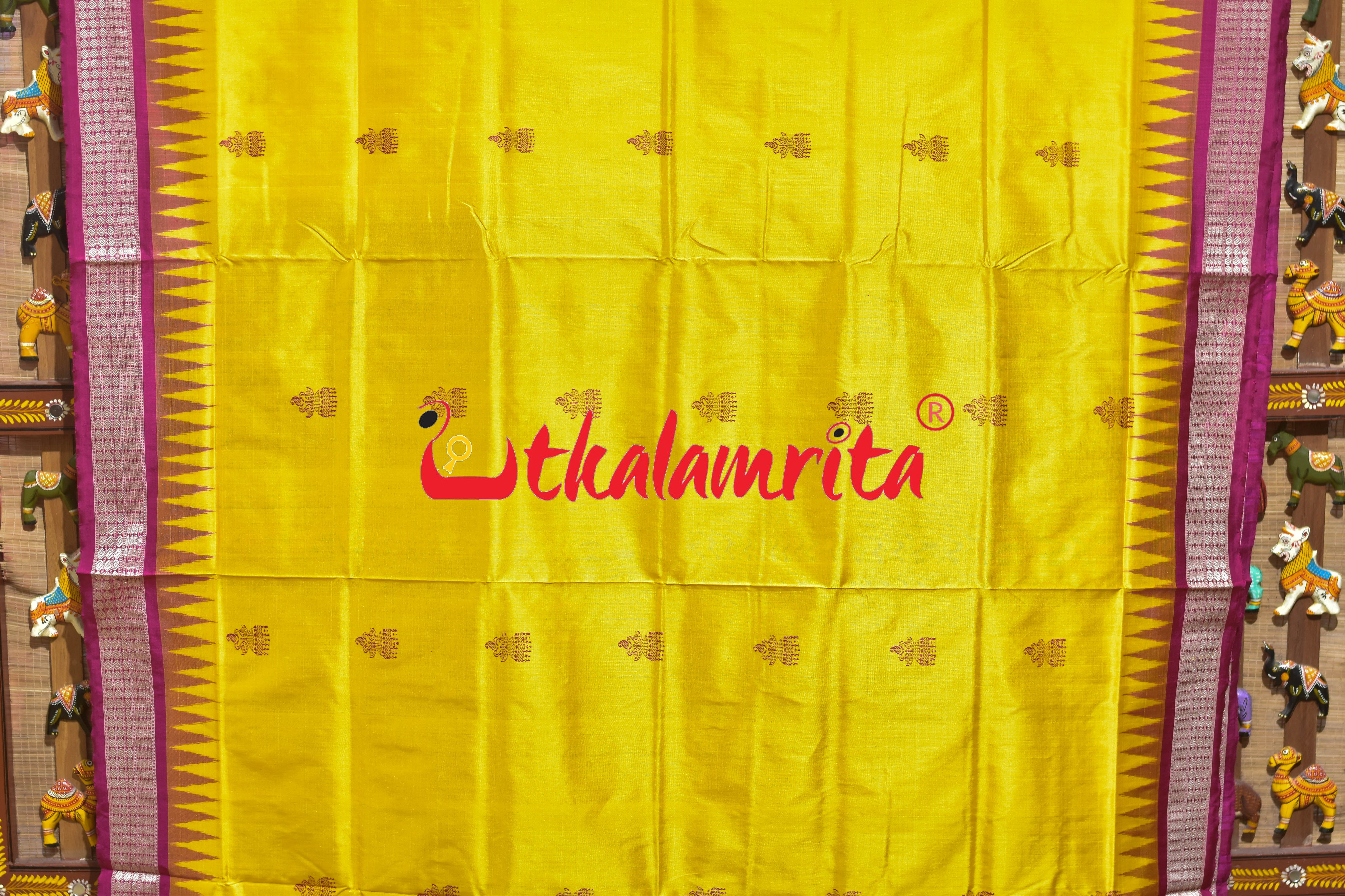 Yellow Rani Jhumka Bomkai Silk Saree