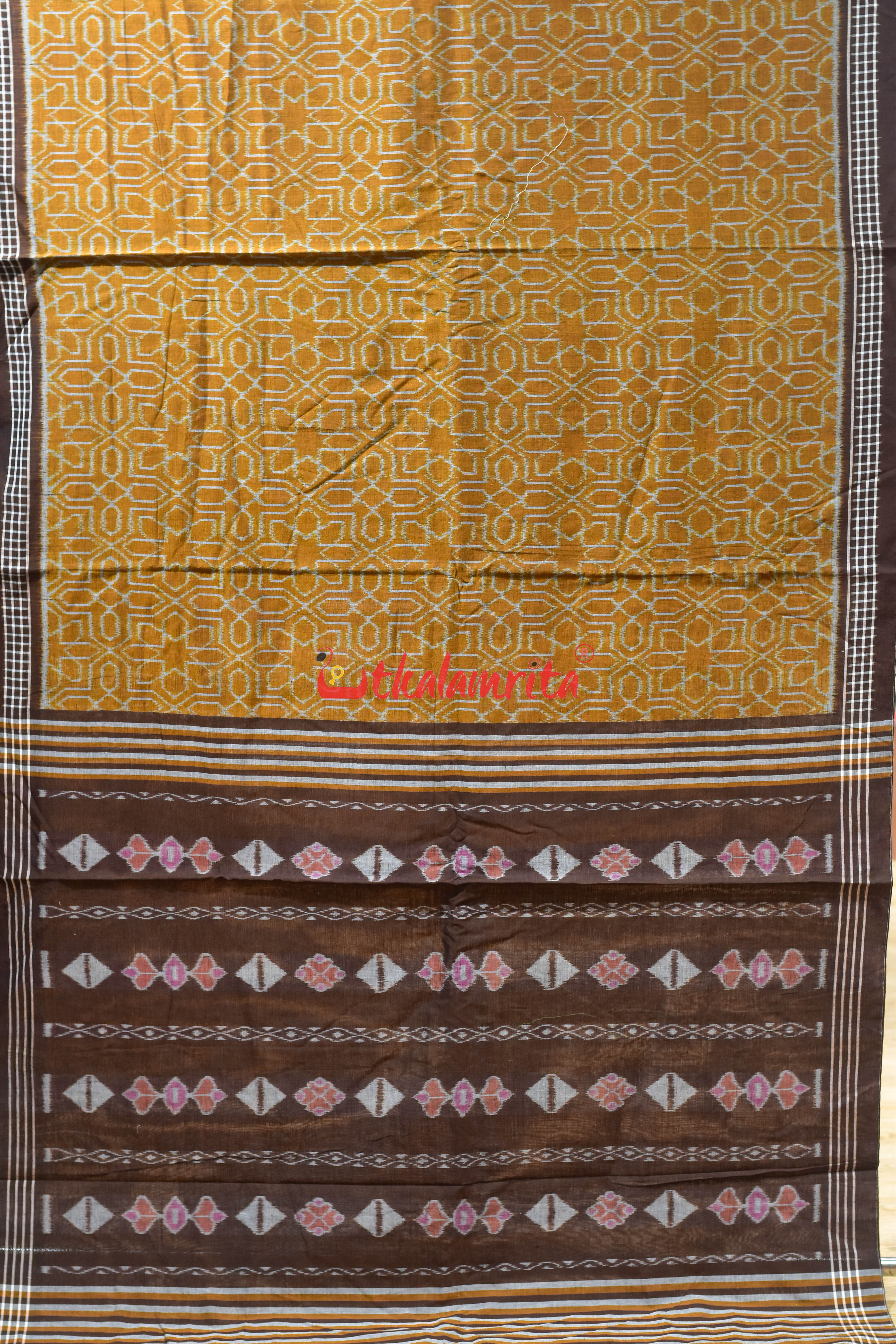 Brown Mandala Art Khandua Cotton Saree