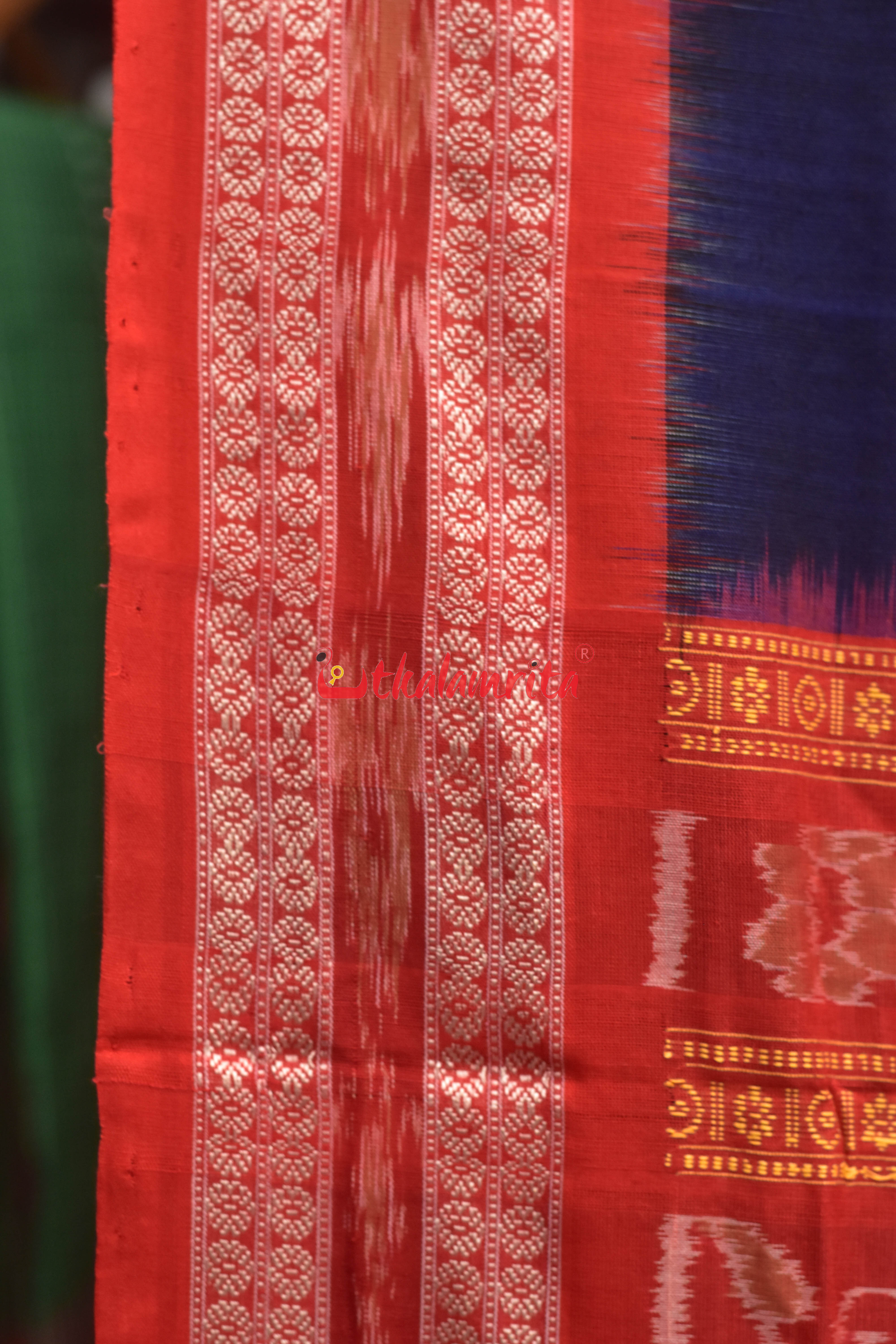 Blue Red Border Bandha Doll Bomkai Cotton Saree