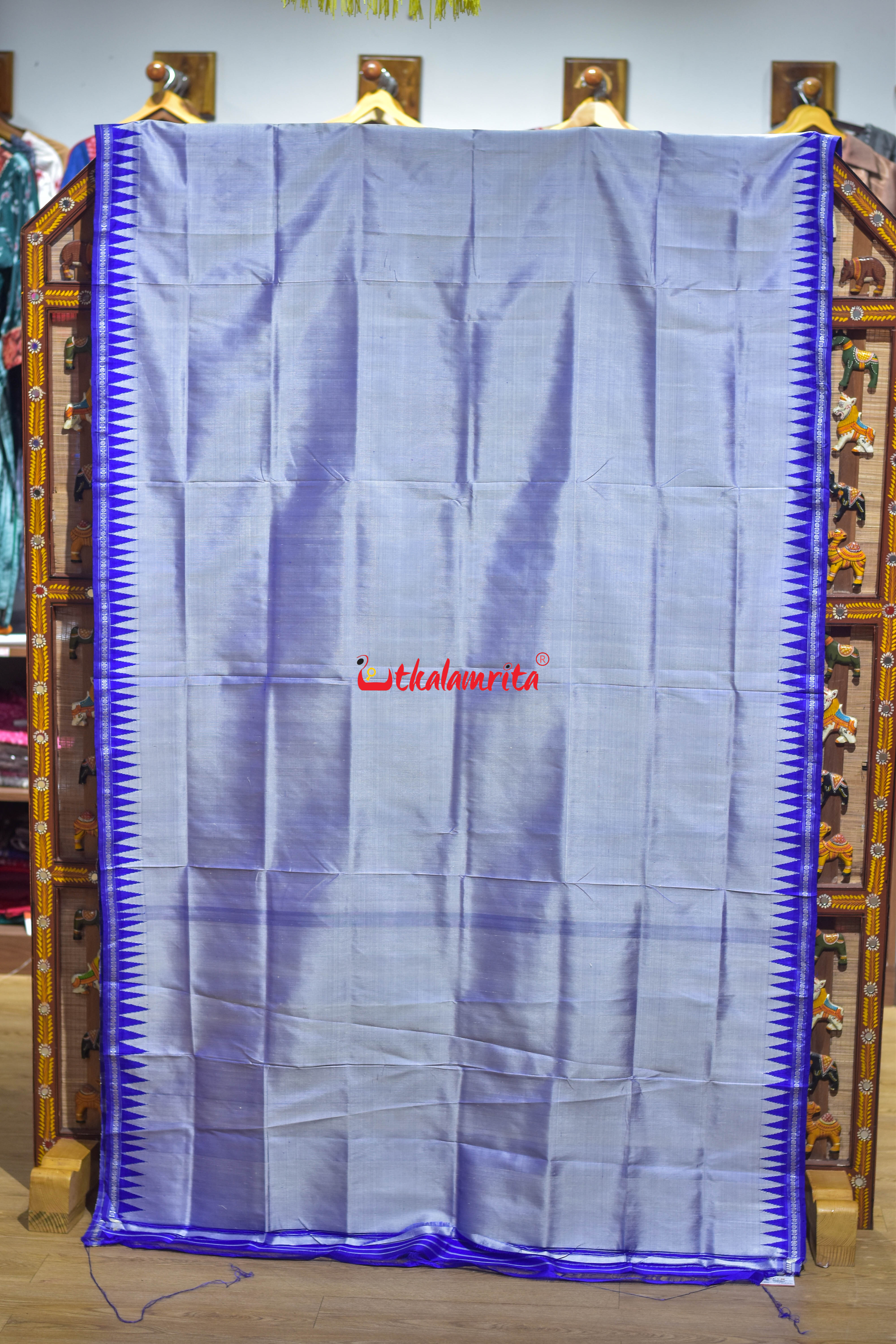 Soft Pastel Blue Single Anchal Berhampuri Silk Saree