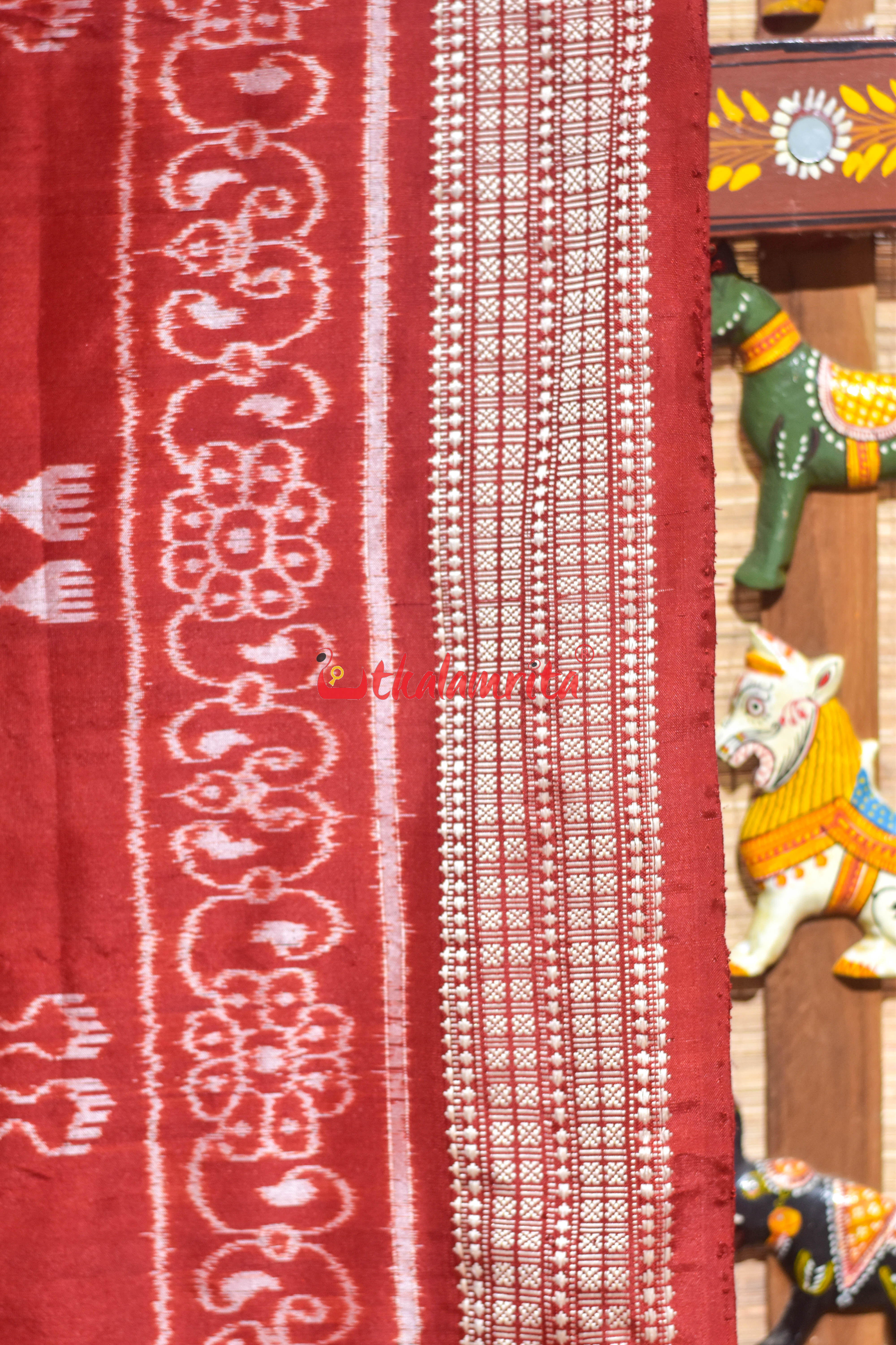 Maroon Laxmi Shree Yantra Sambalpuri Silk Saree
