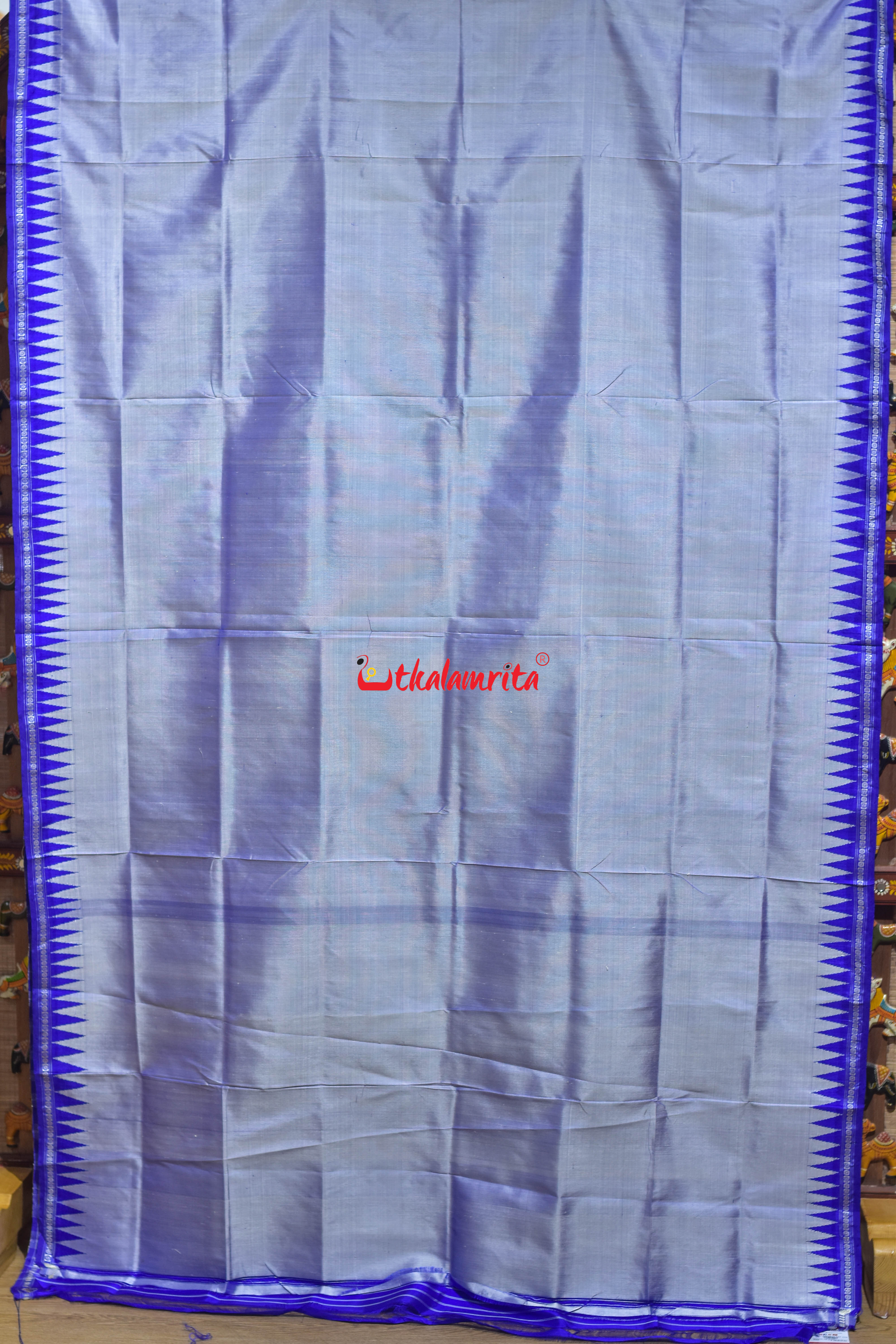Soft Pastel Blue Single Anchal Berhampuri Silk Saree