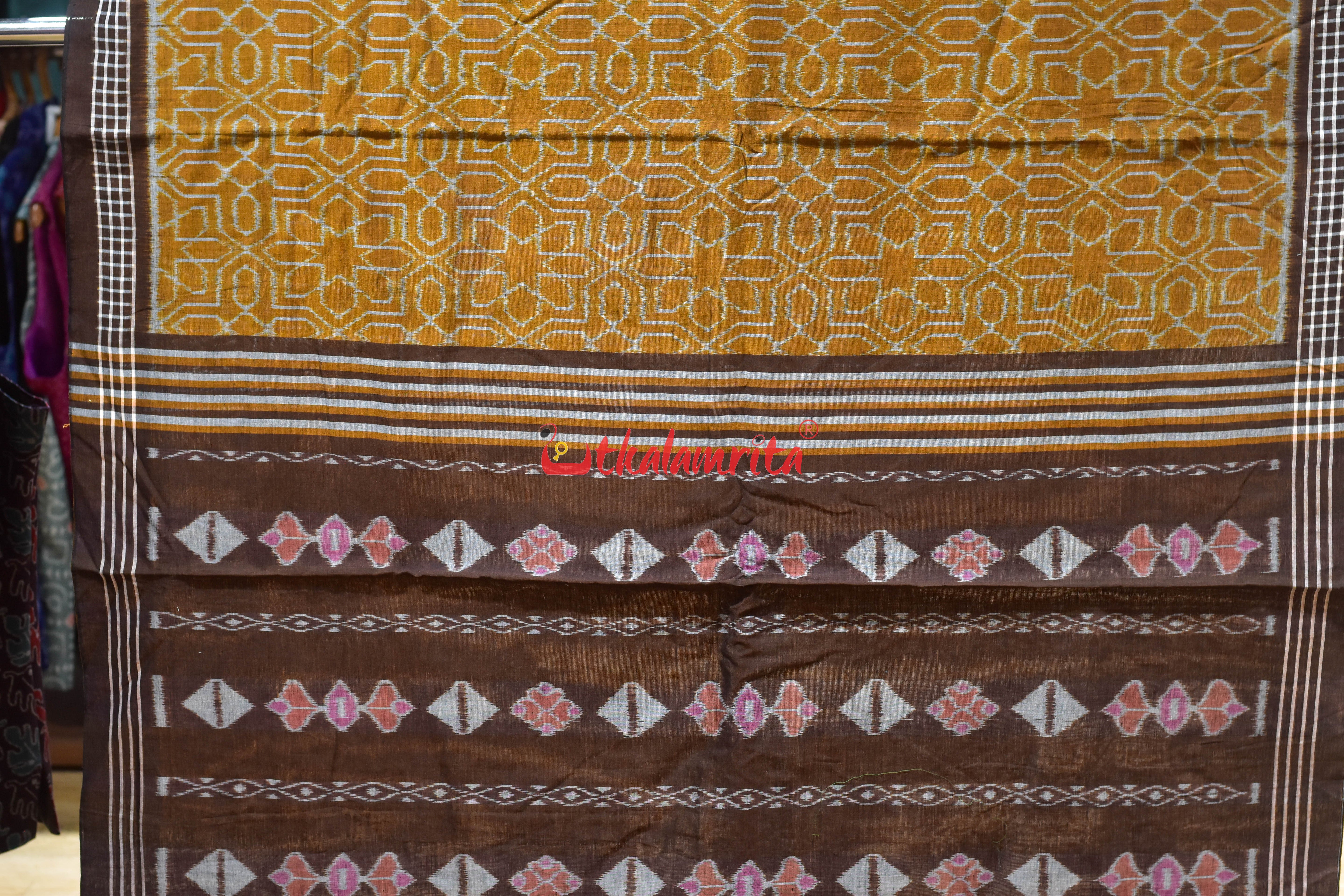 Brown Mandala Art Khandua Cotton Saree