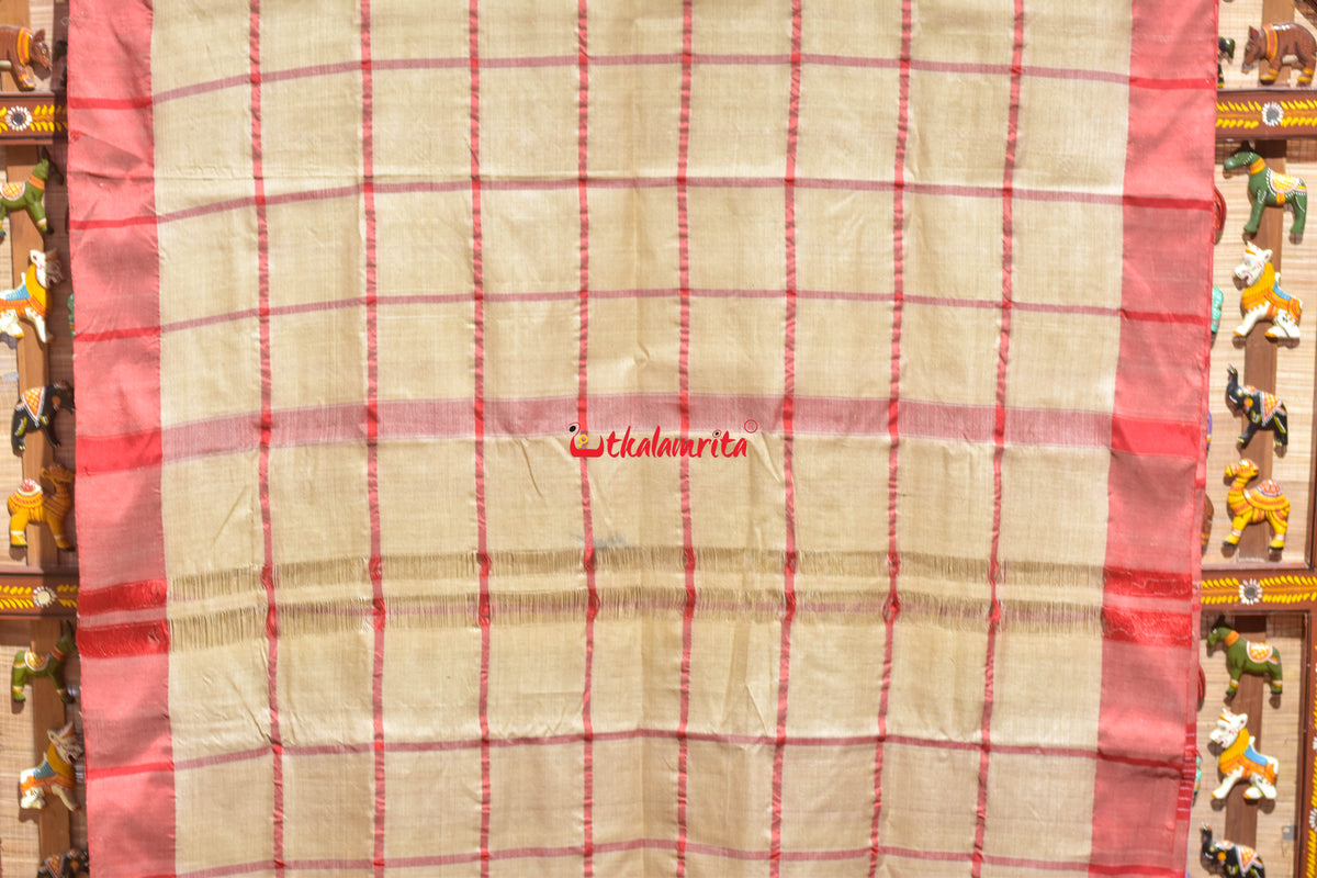 Big Check Red Santhal Tussar Saree