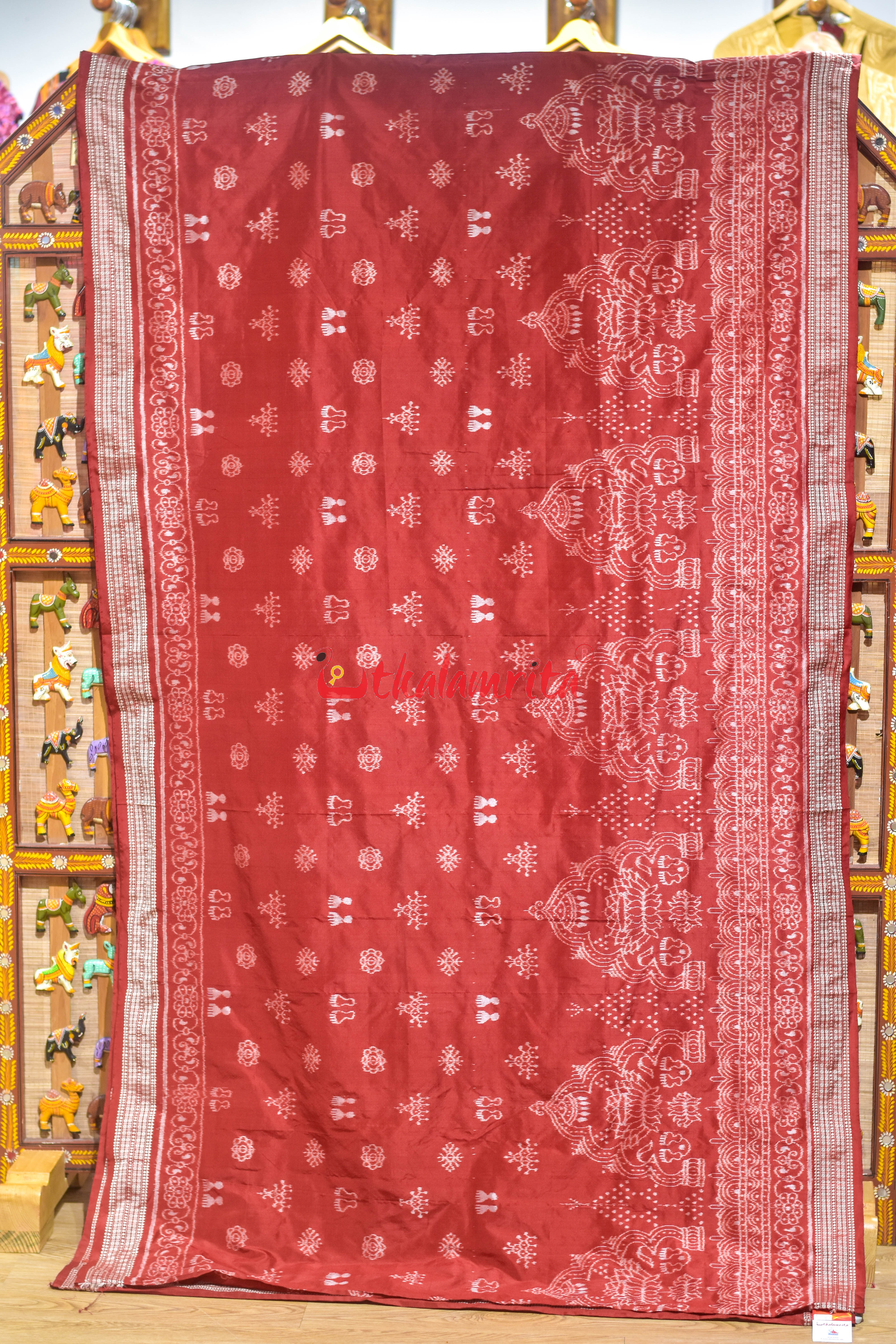 Maroon Laxmi Shree Yantra Sambalpuri Silk Saree