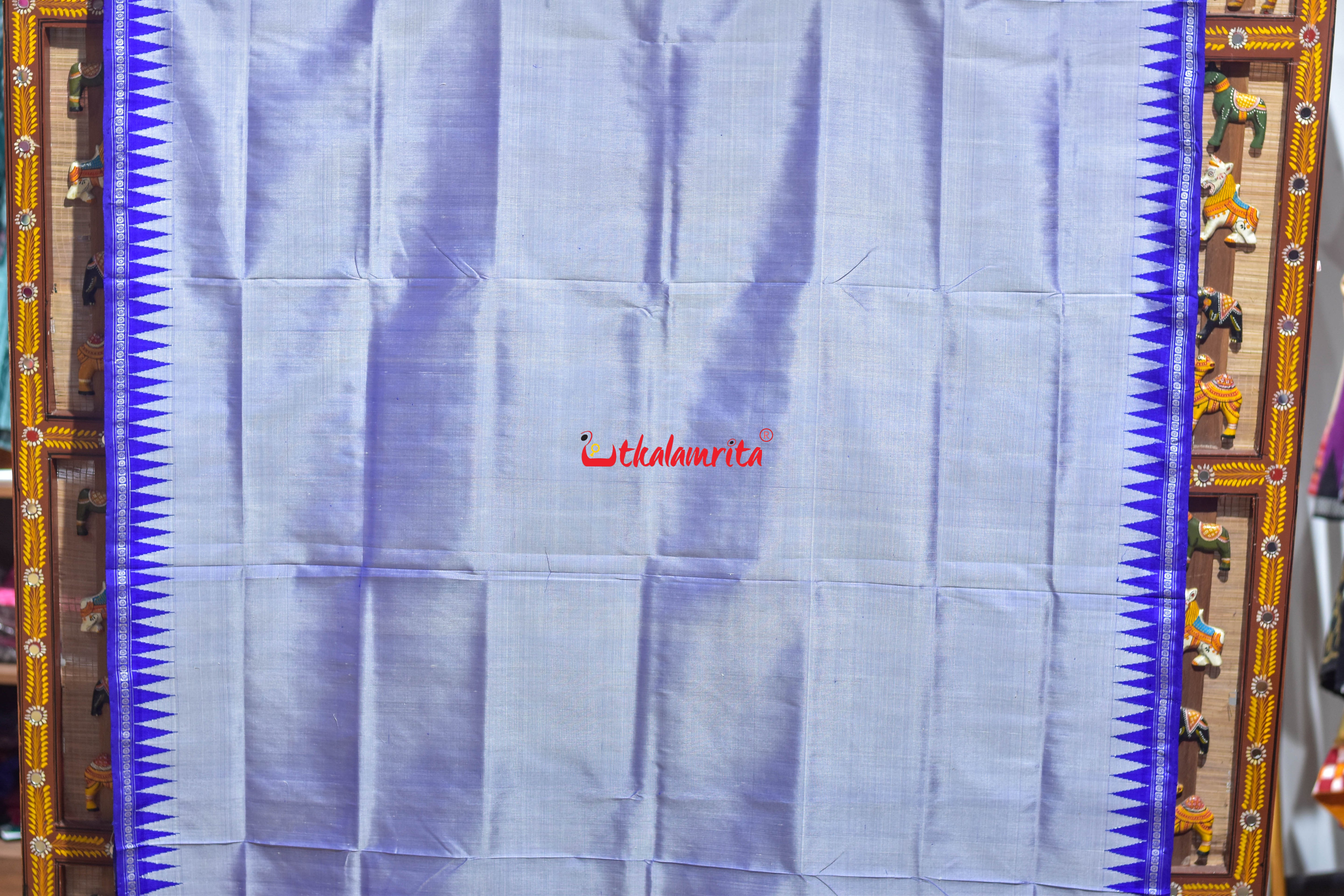 Soft Pastel Blue Single Anchal Berhampuri Silk Saree