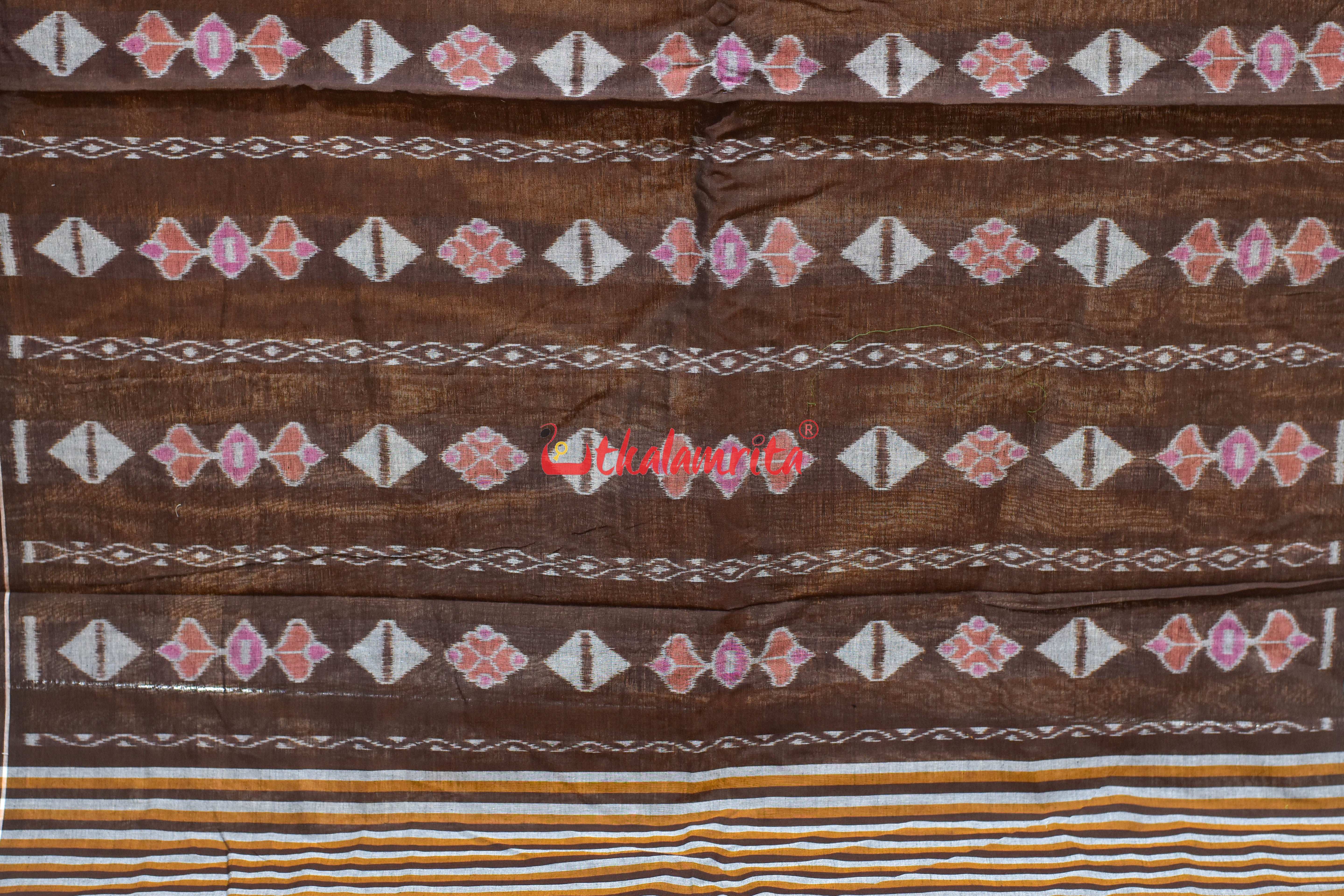 Brown Mandala Art Khandua Cotton Saree