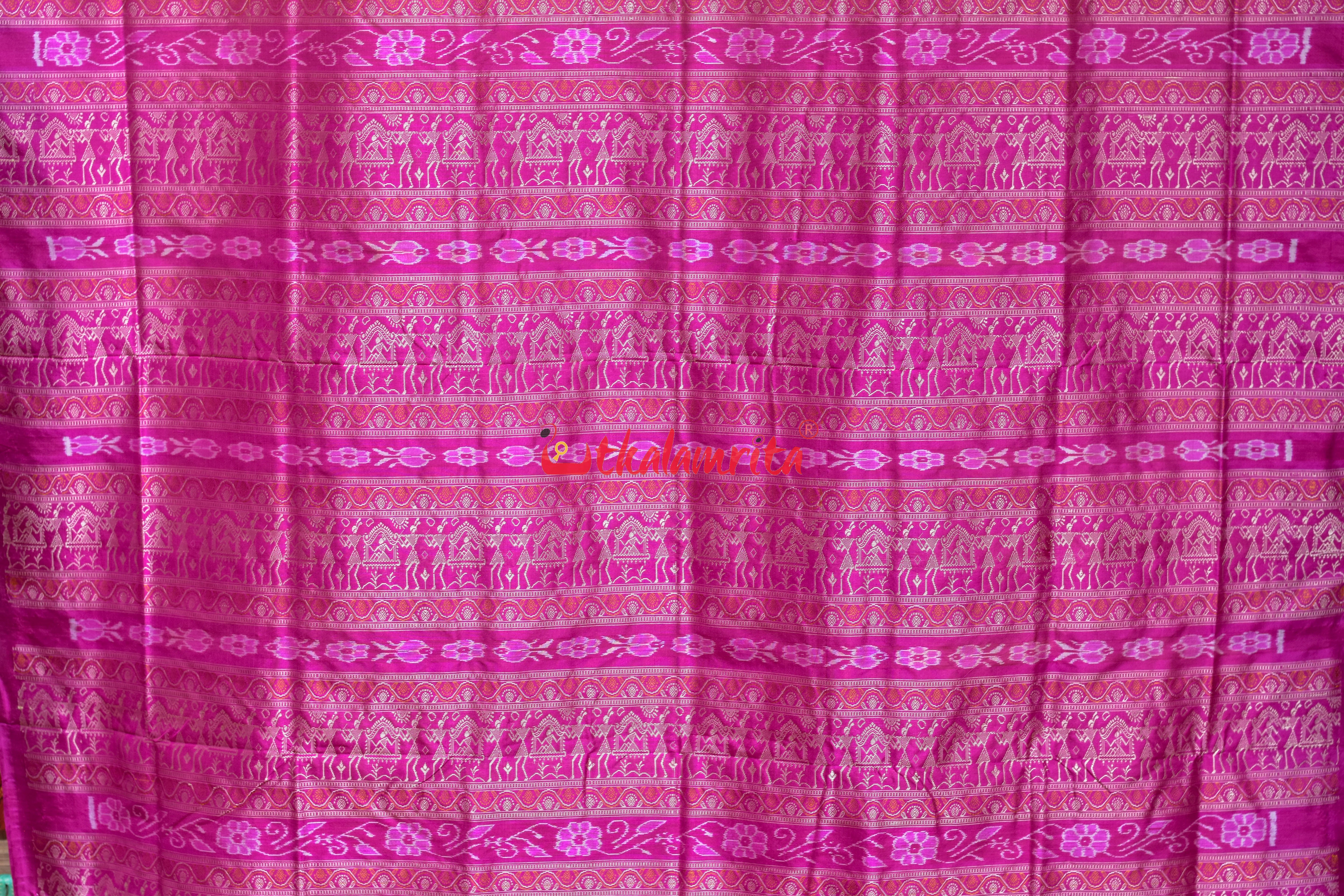 Yellow Rani Pink Tribal Elephant Bomkai silk Saree