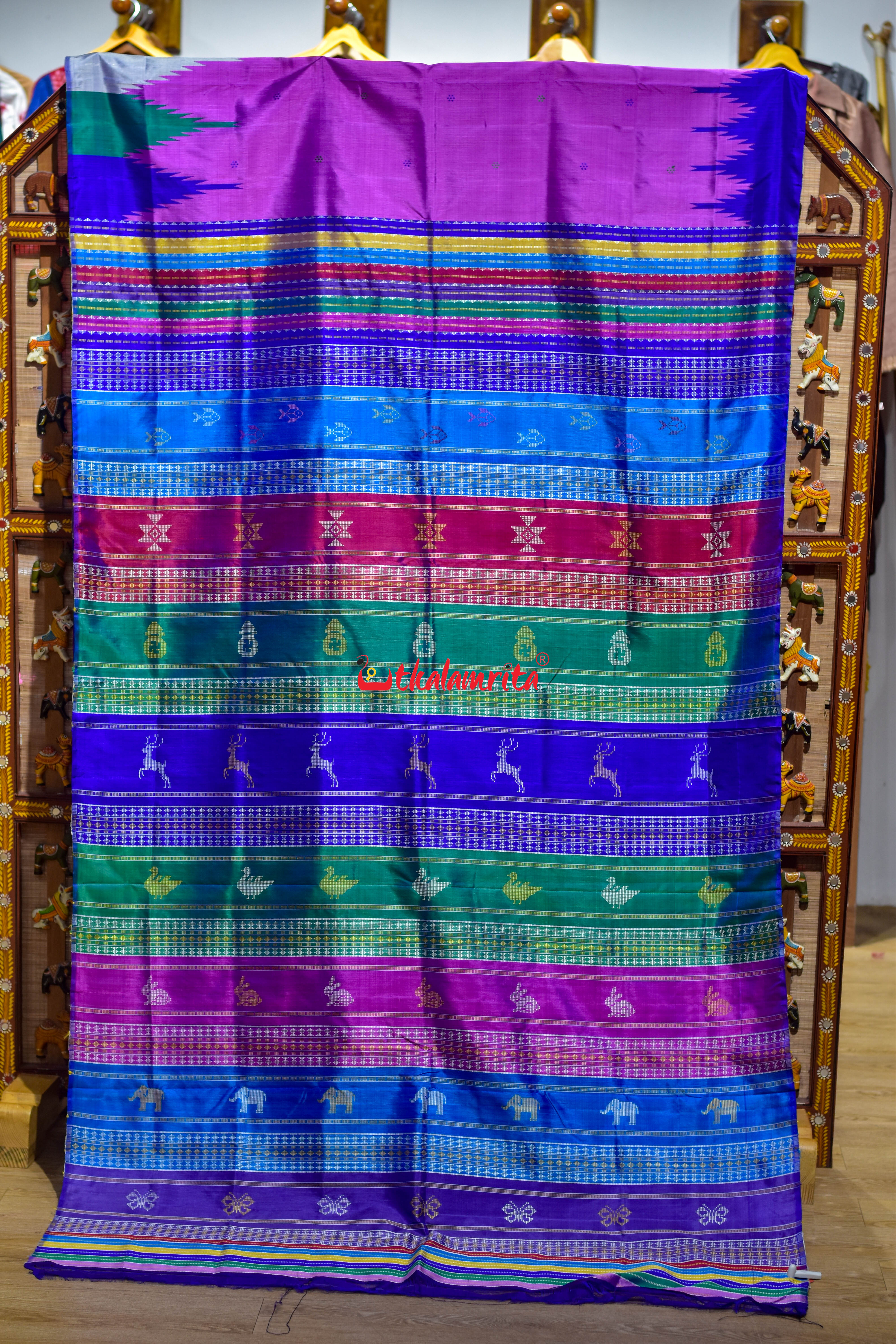 Subtle Violet Double Anchal Berhampuri Silk Saree