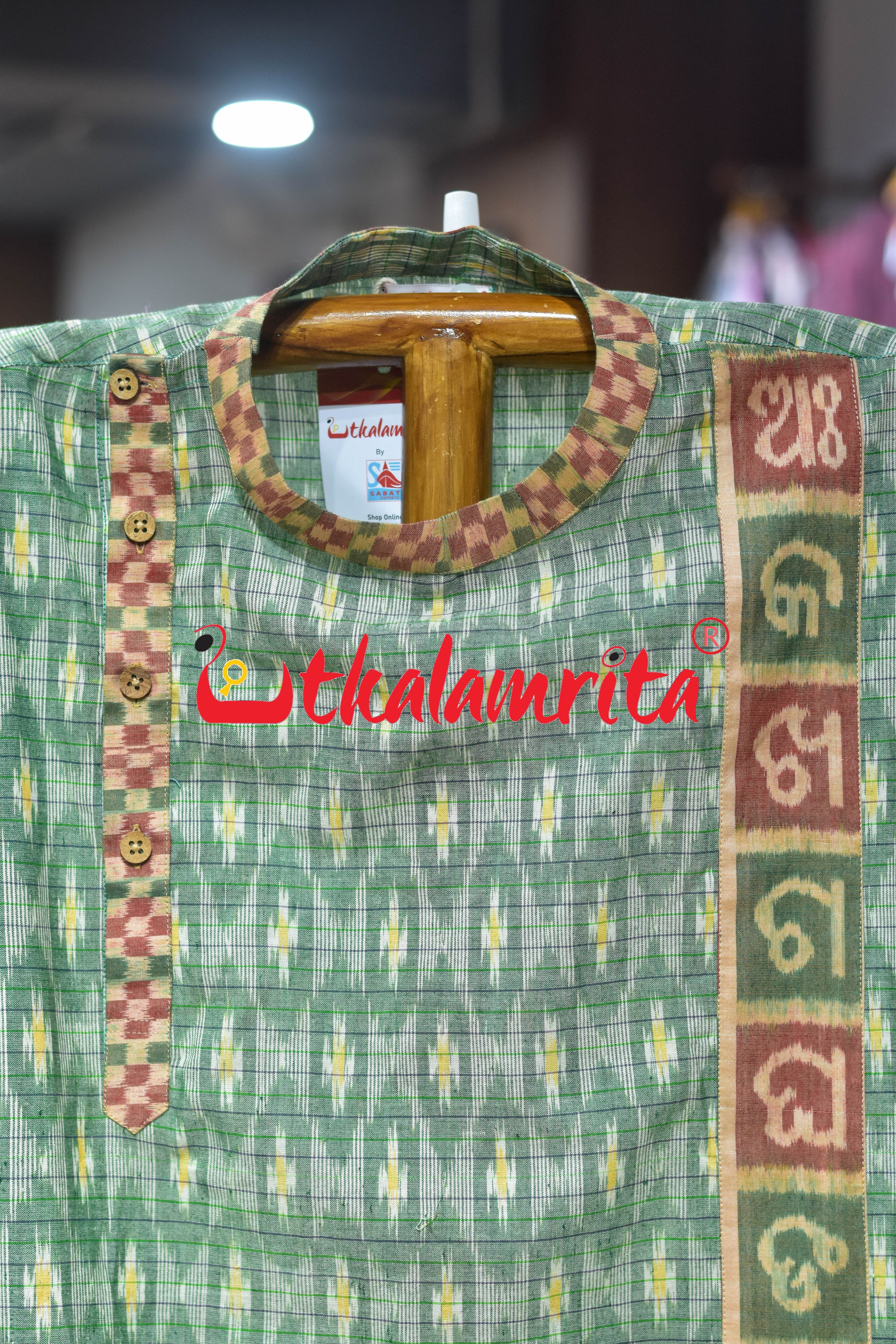 Green Checks Star Odia Letters (Men's Asymmetric Short kurta)