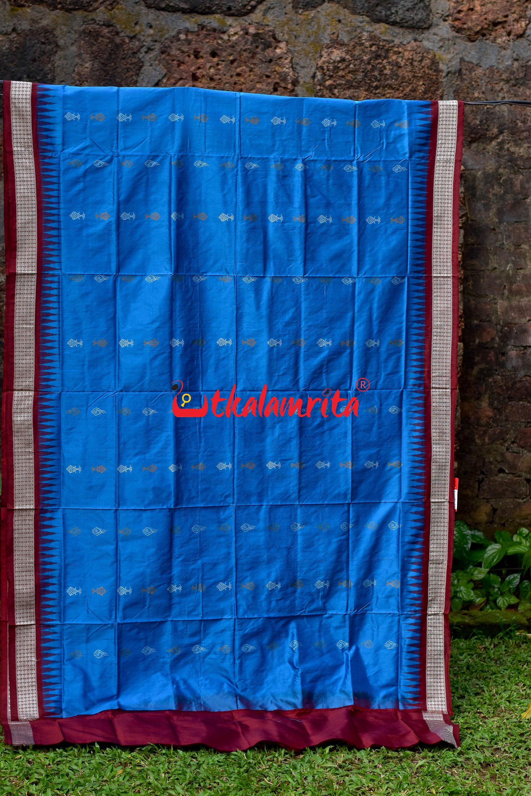 Blue Sankh and Fish Bomkai Sambalpuri Silk