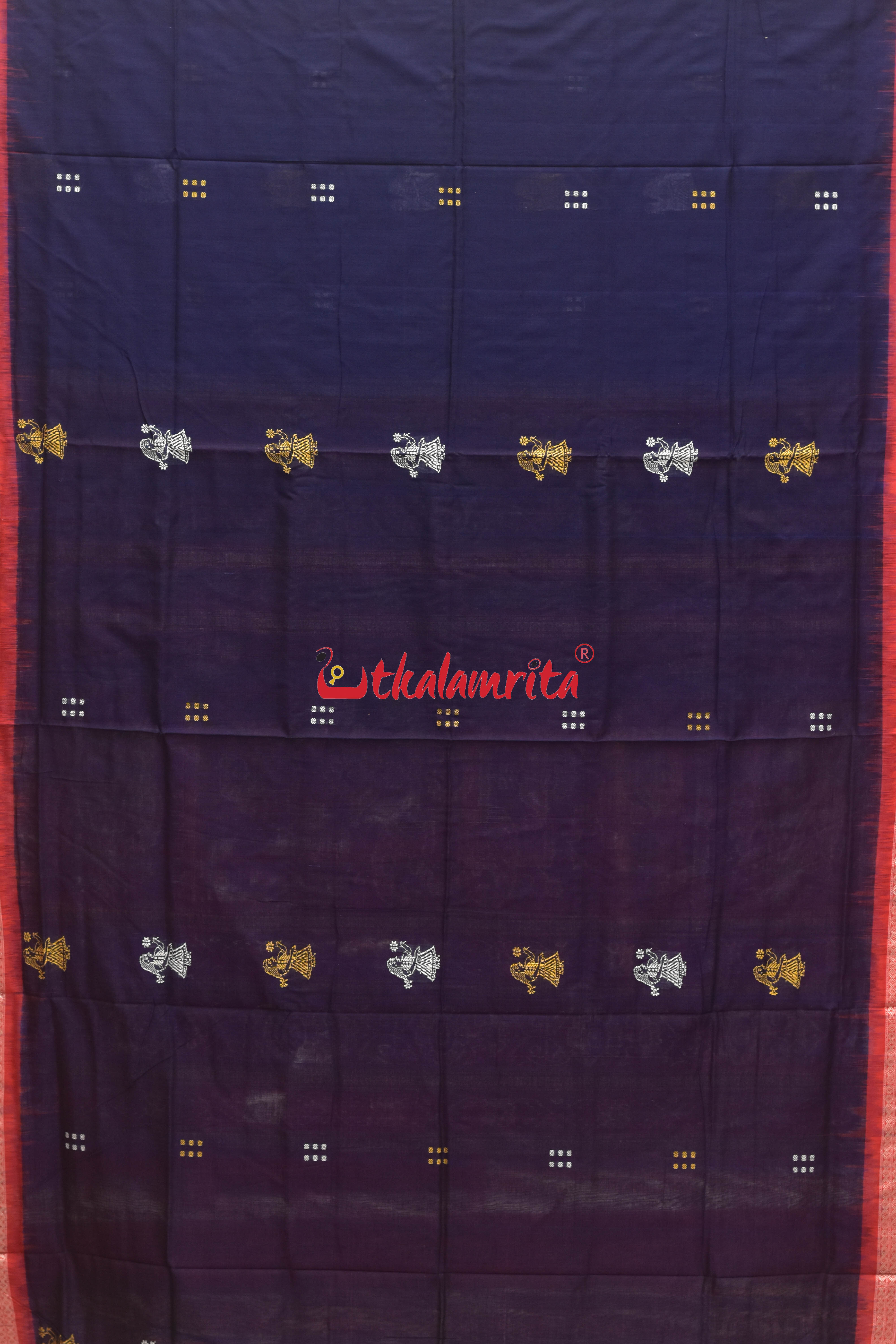 Blue Red Border Bandha Doll Bomkai Cotton Saree