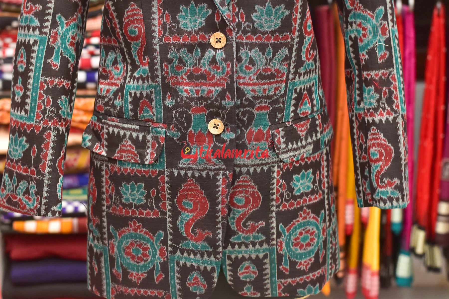 Black Sankha & Flowers (Ladies' Long Blazer)