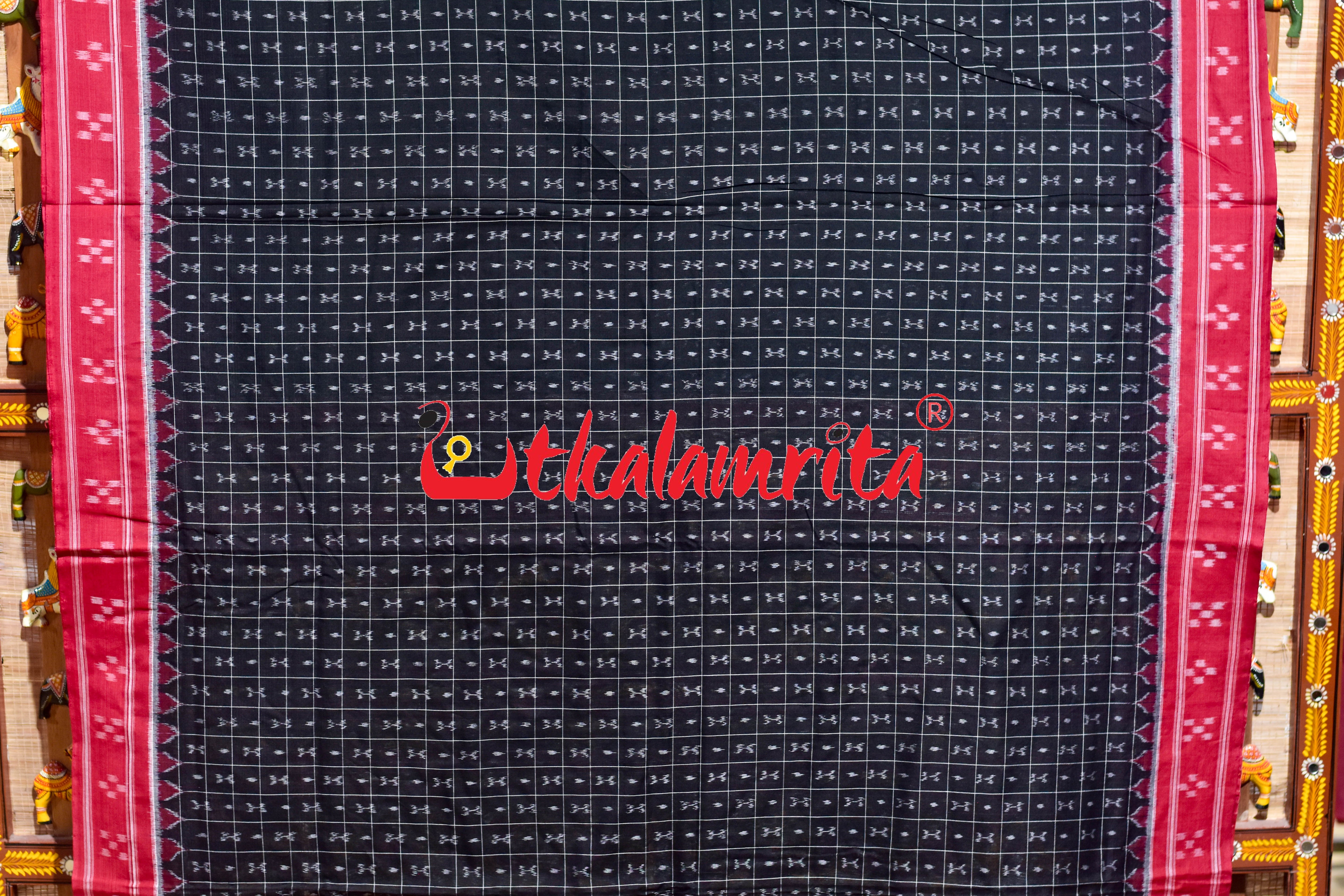 Black Red Parijata Khandua Cotton Saree