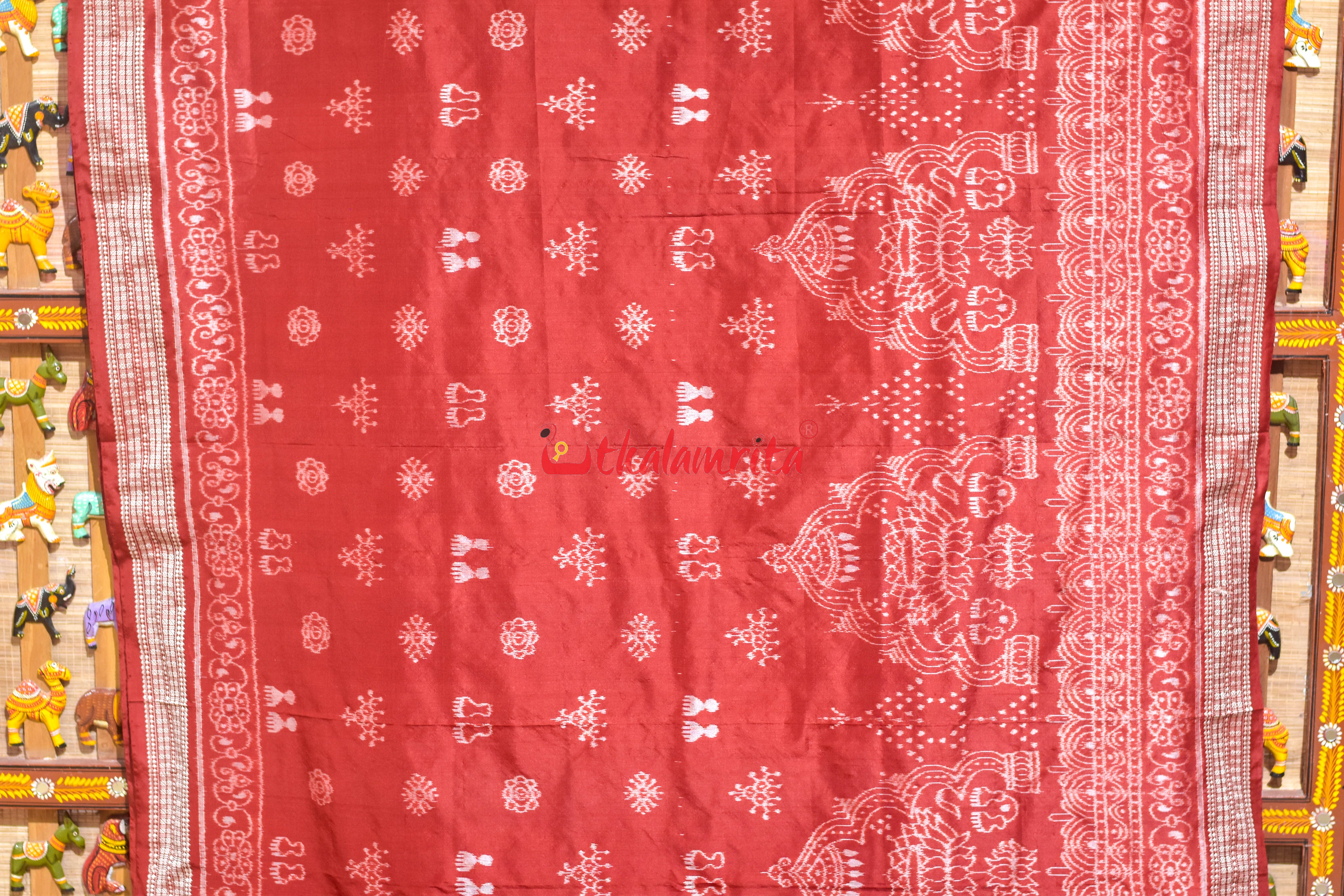 Maroon Laxmi Shree Yantra Sambalpuri Silk Saree