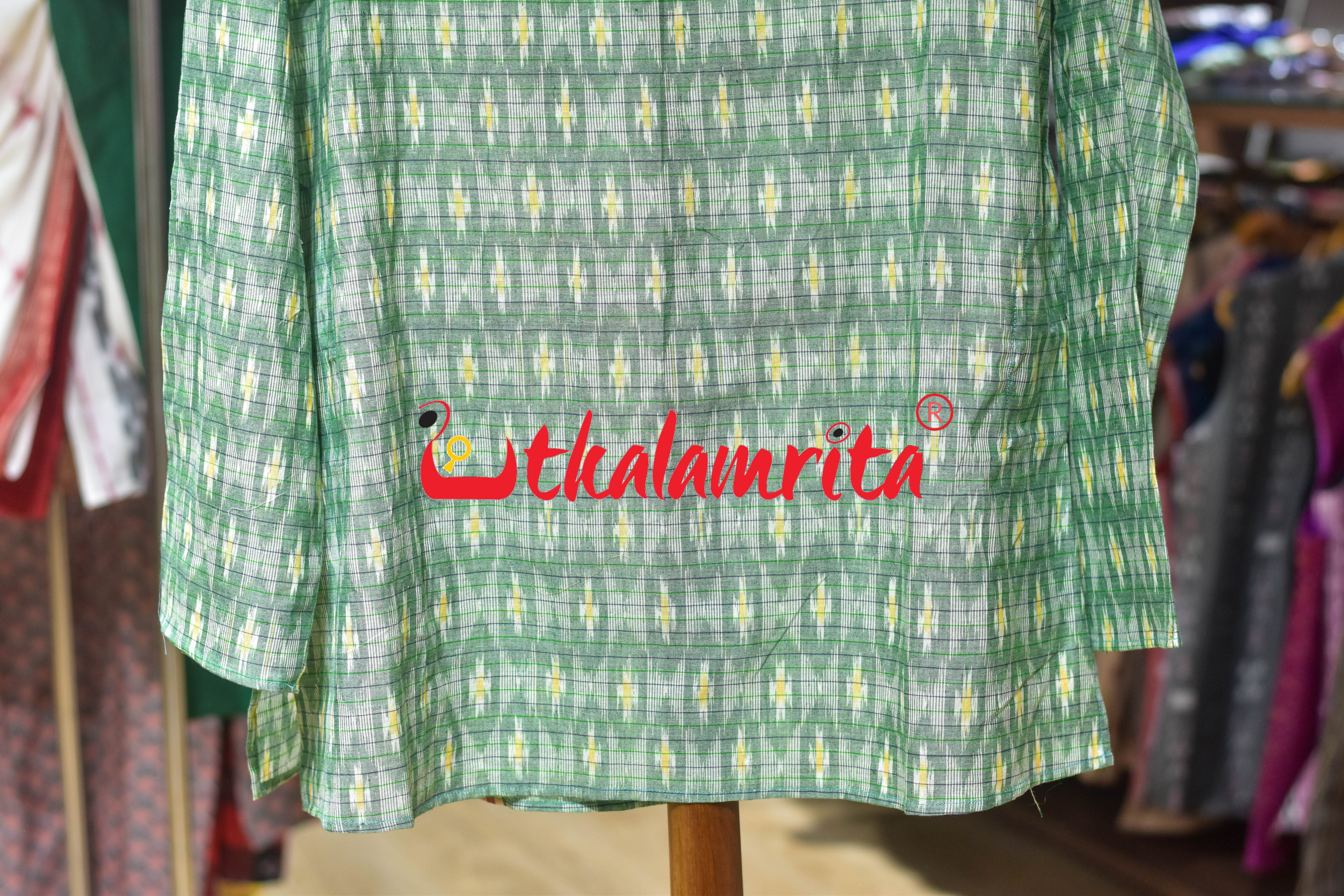 Green Checks Star Odia Letters (Men's Asymmetric Short kurta)