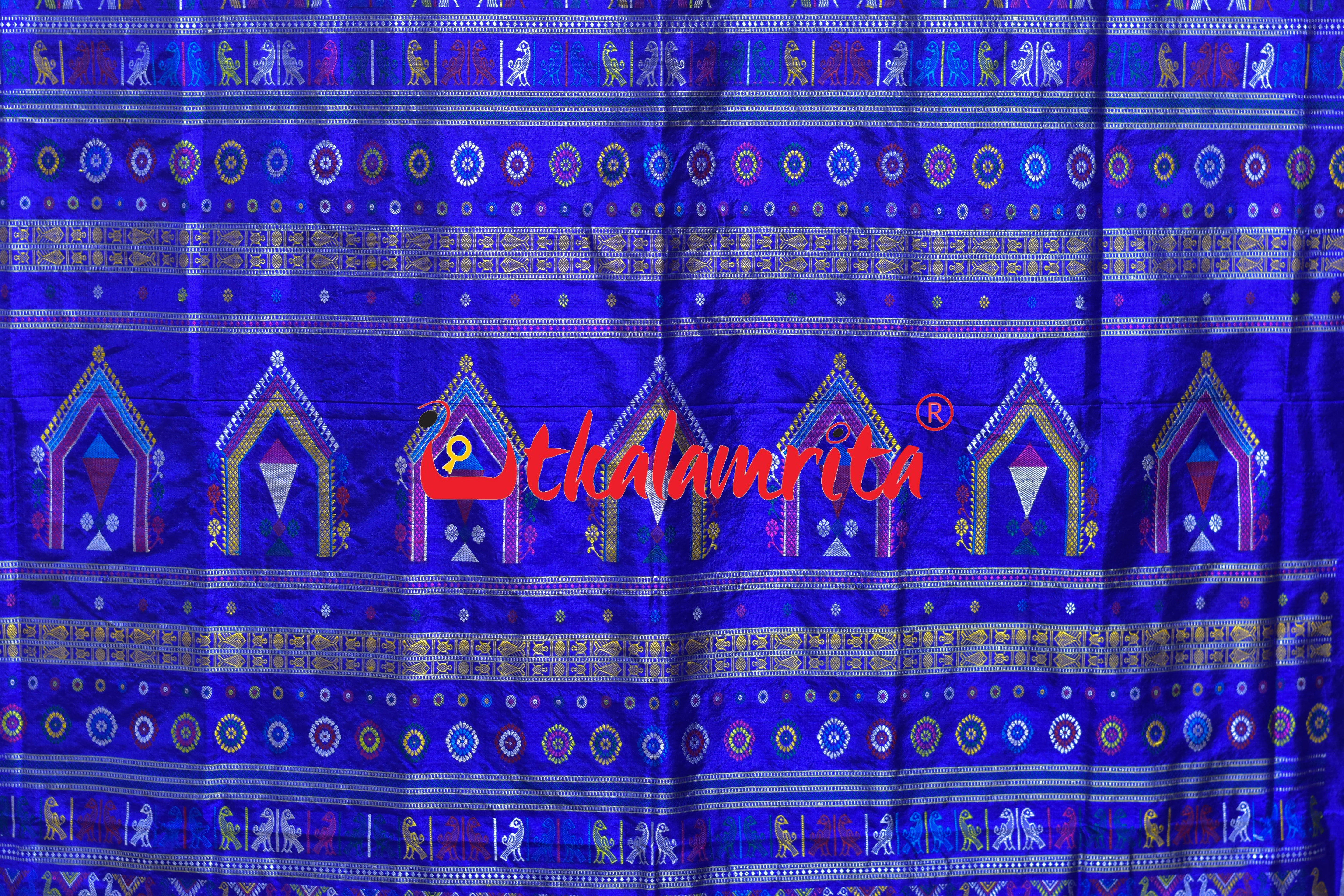 Dolabedi Yellow Blue Bomkai Silk Saree