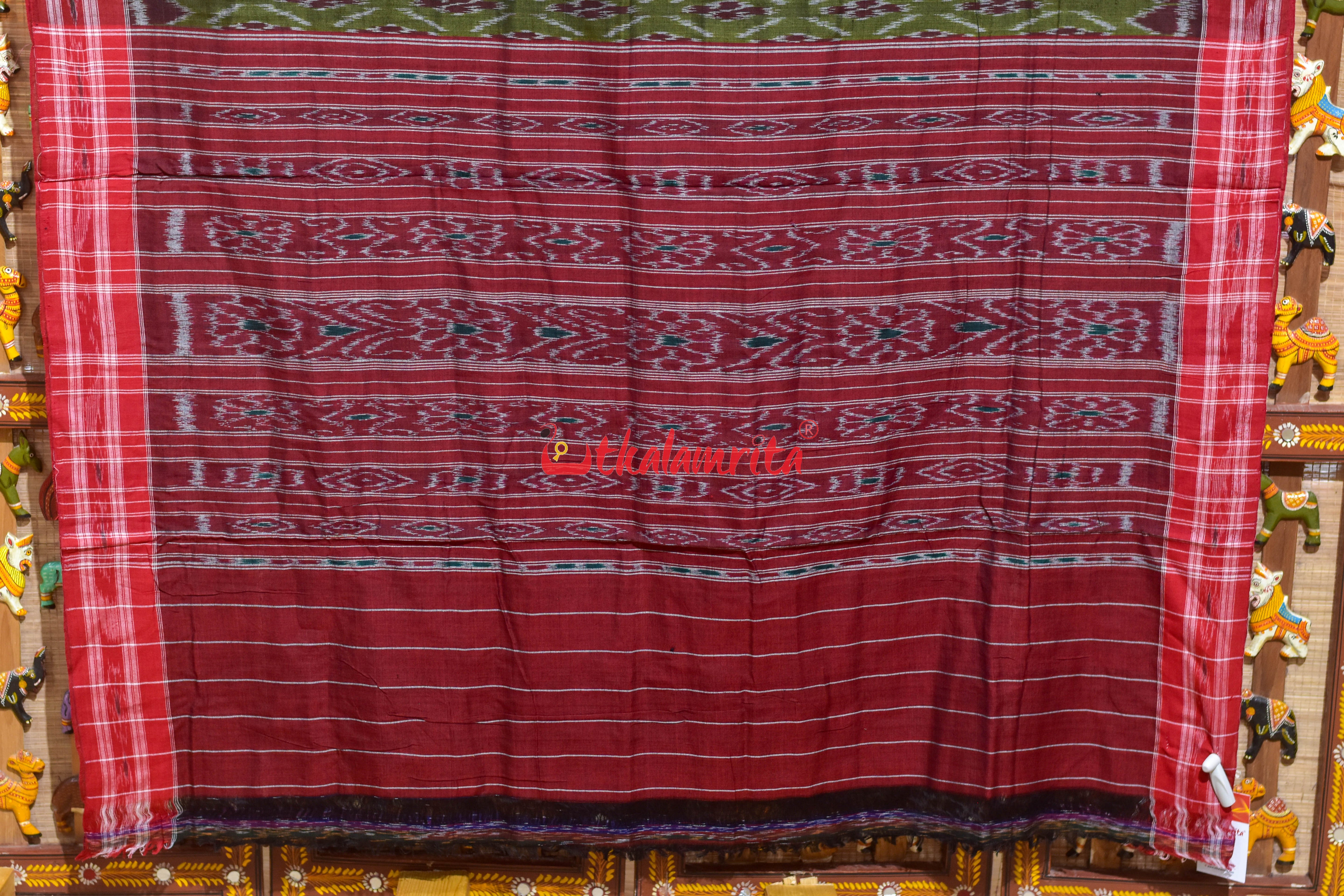 Mehendi Green Kothi Pasapali Khandua Cotton Saree