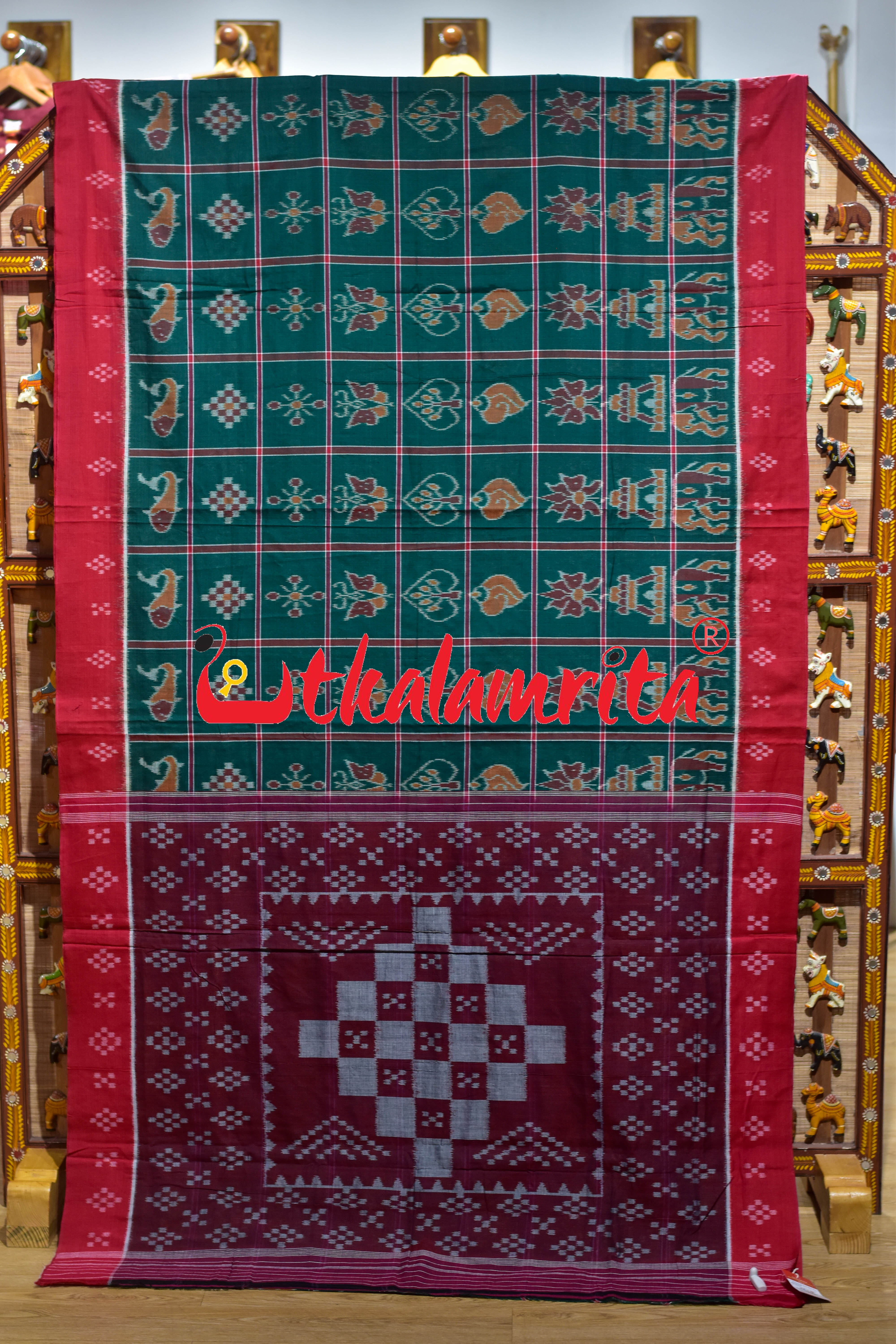 Green Red Pasapali Border Nabakothi Cotton Saree