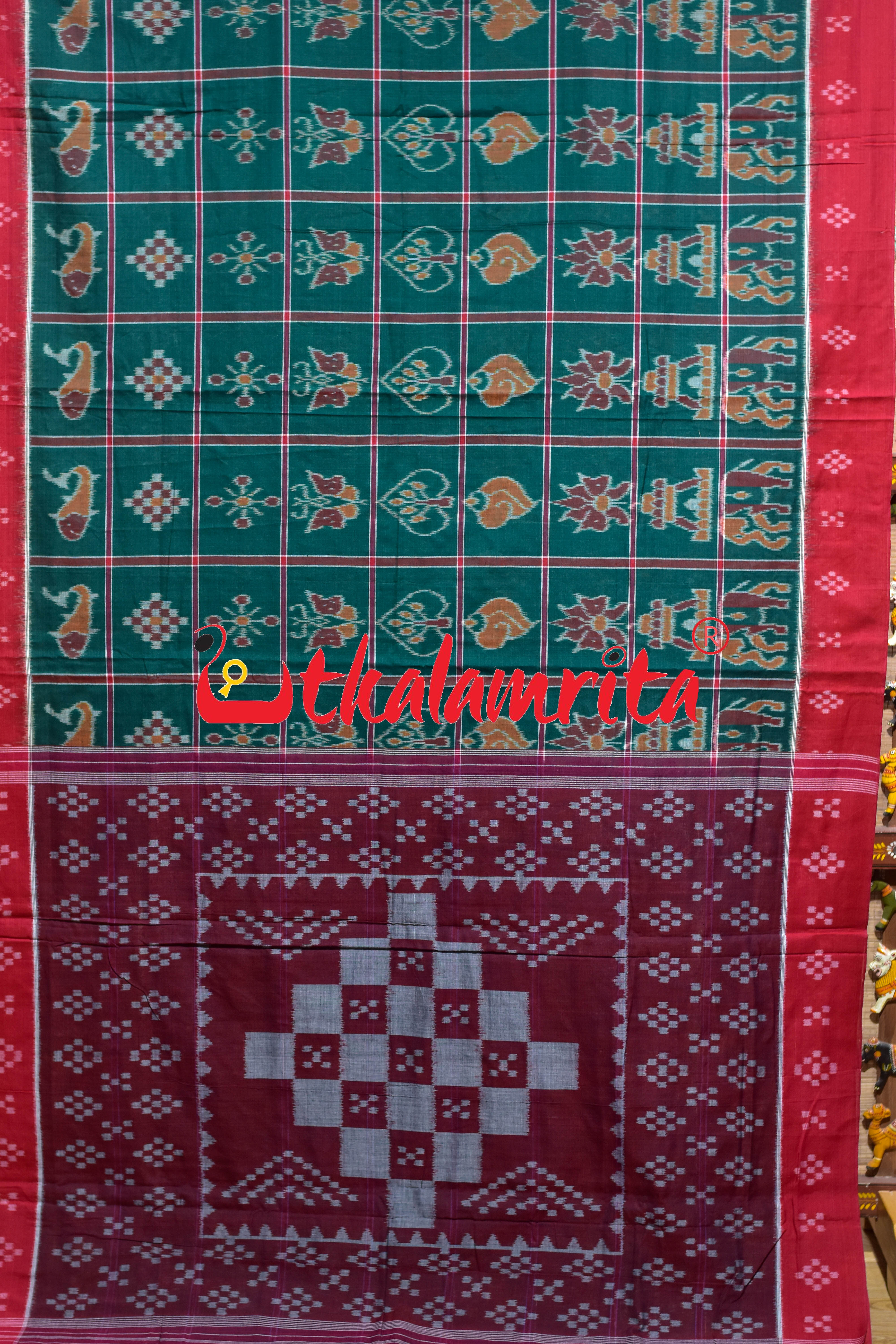Green Red Pasapali Border Nabakothi Cotton Saree