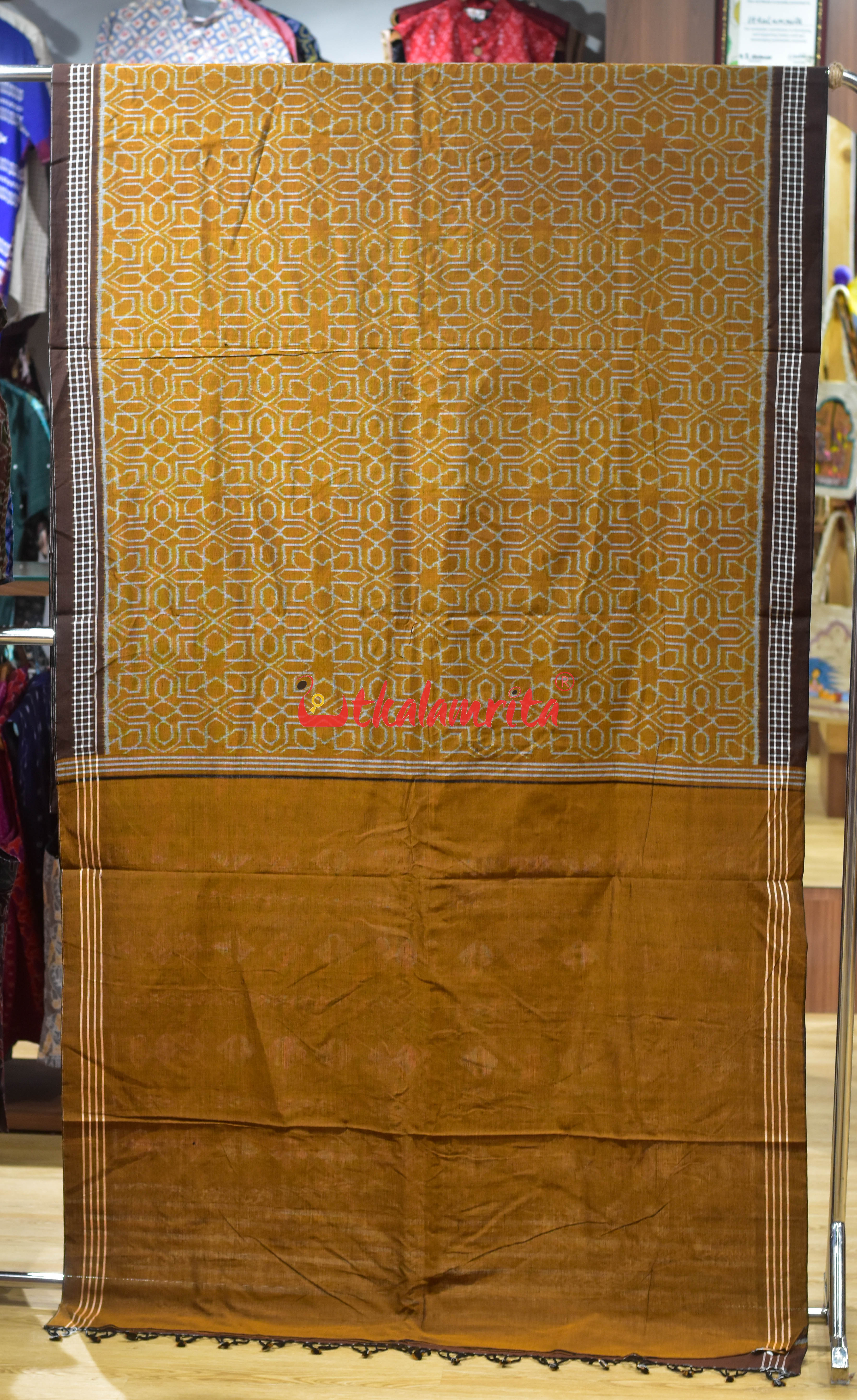 Brown Mandala Art Khandua Cotton Saree