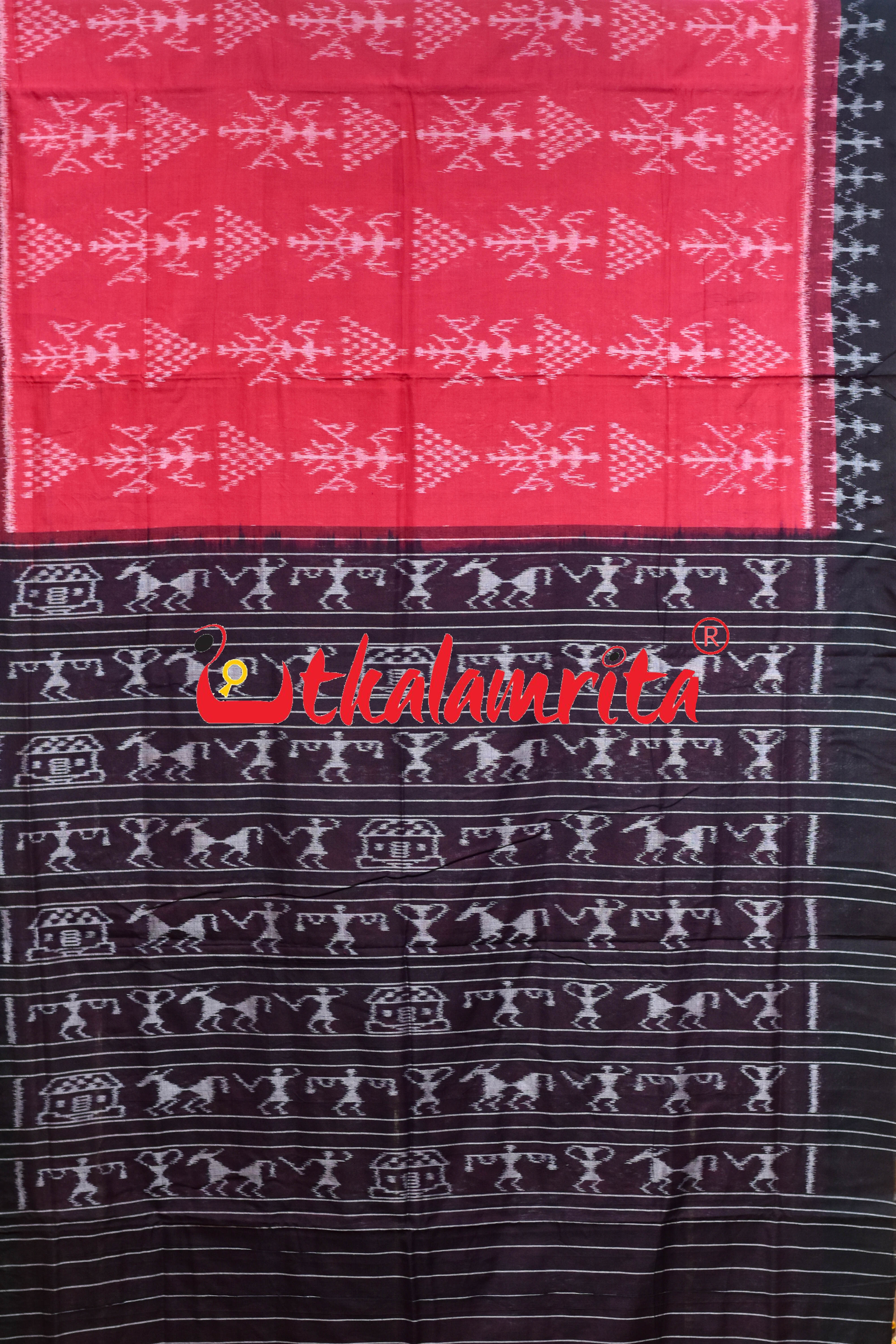 Red Black Chitta Tribals Khandua Cotton Saree