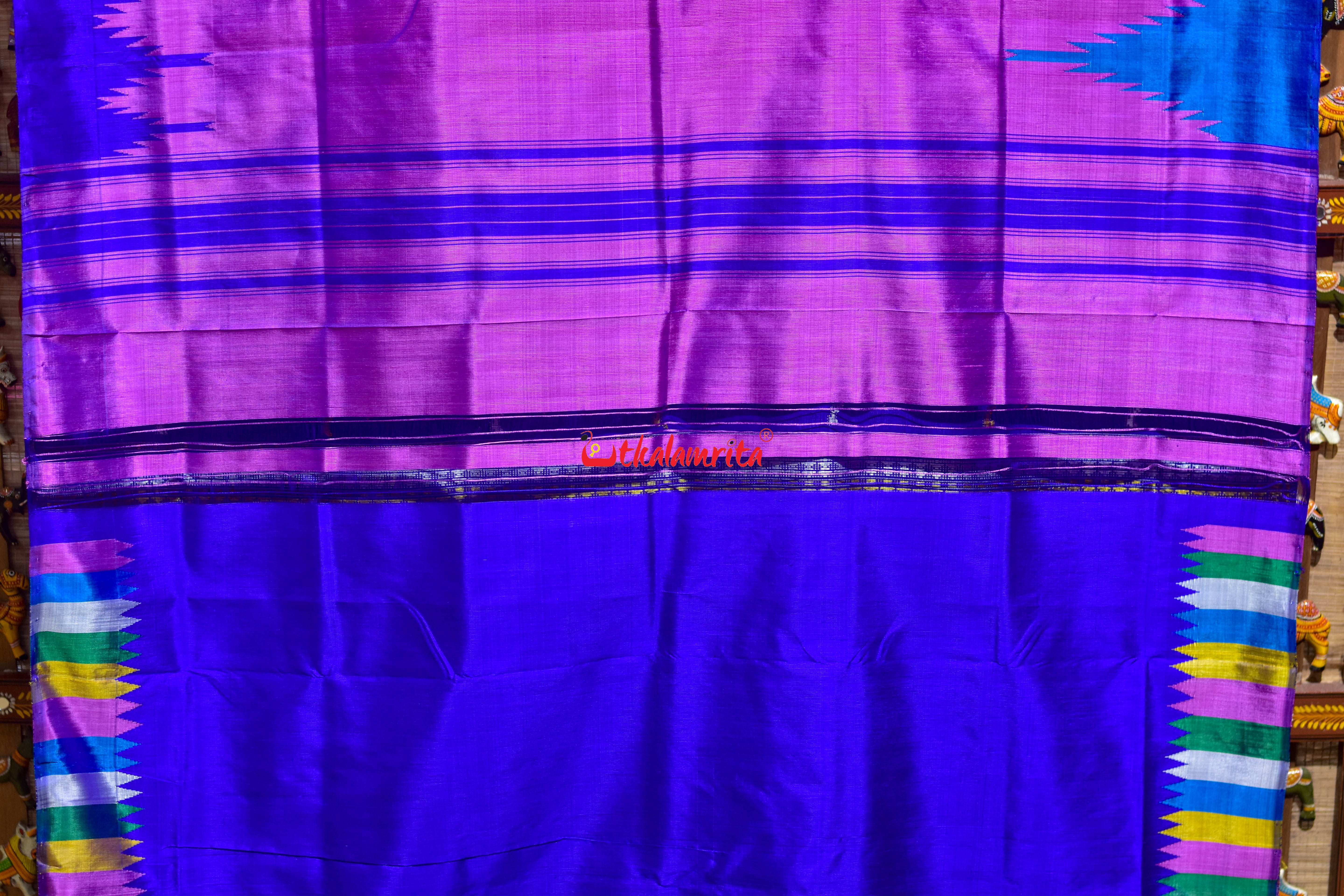Subtle Violet Double Anchal Berhampuri Silk Saree