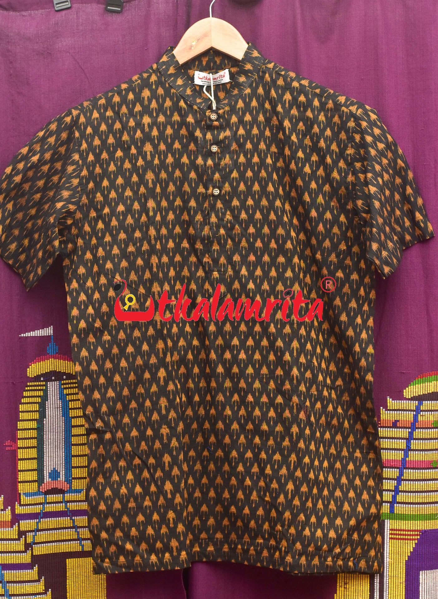 Chhatu Golden Over Black (Mens Half Kurta)