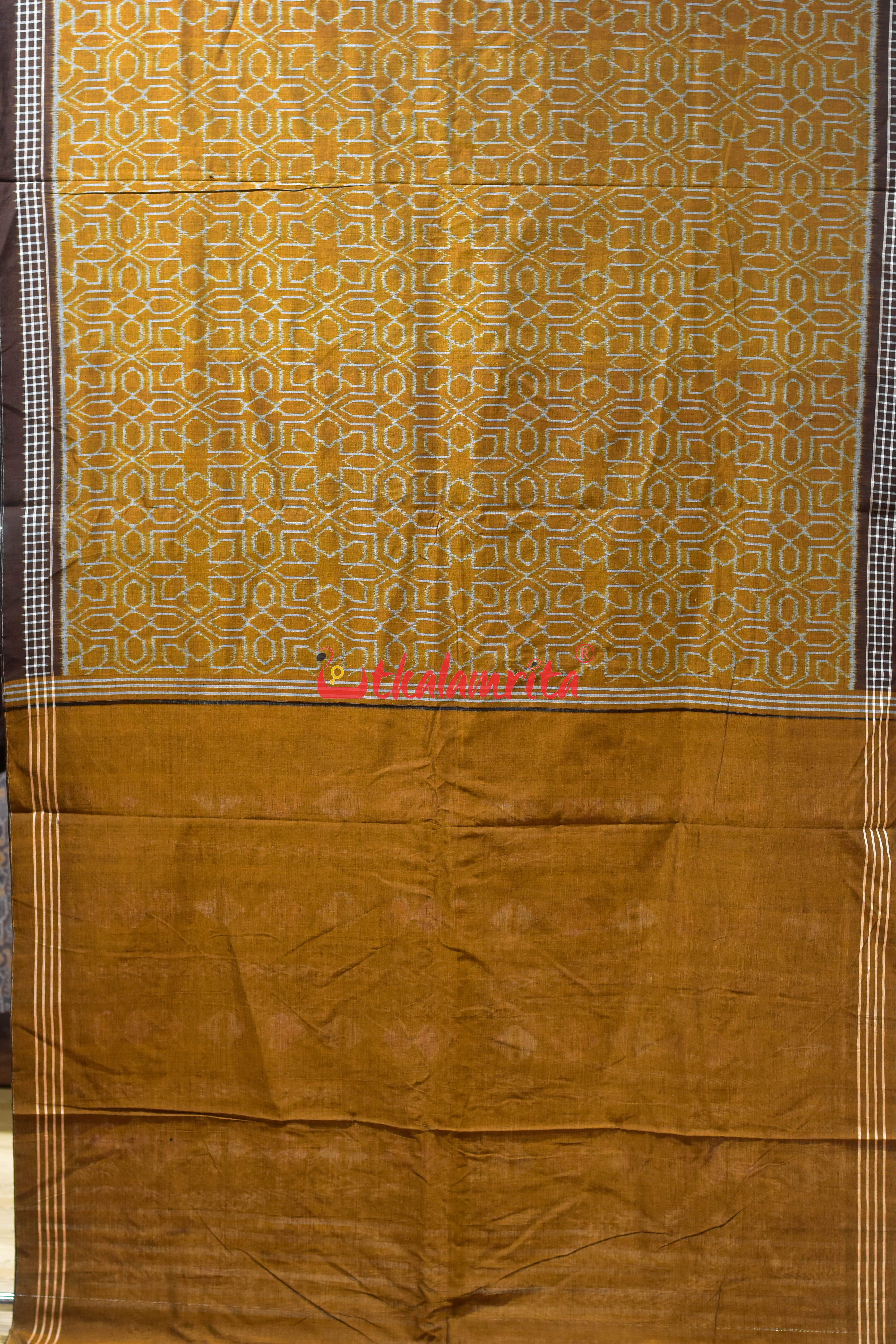 Brown Mandala Art Khandua Cotton Saree