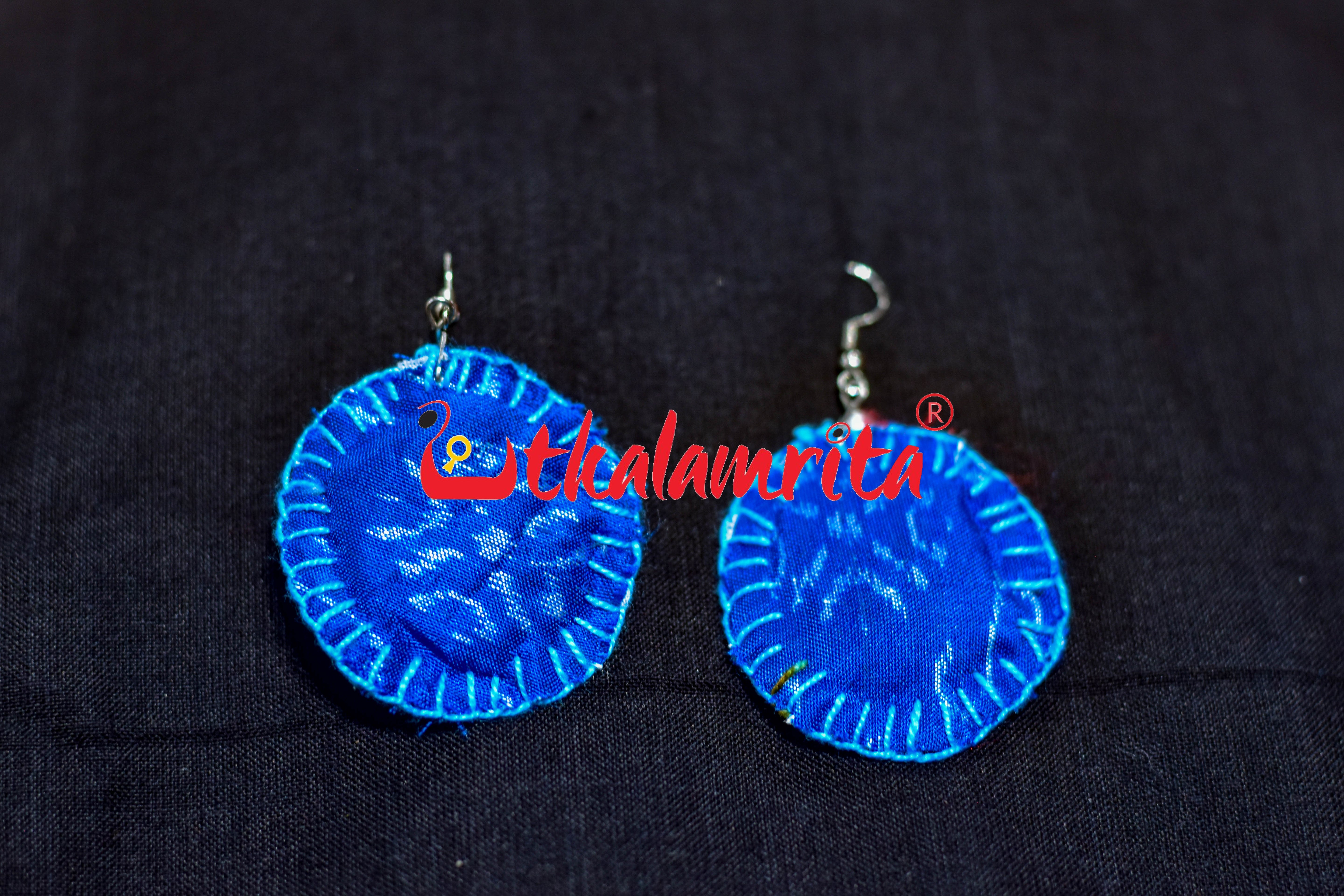 Blue Silk Round Earrings
