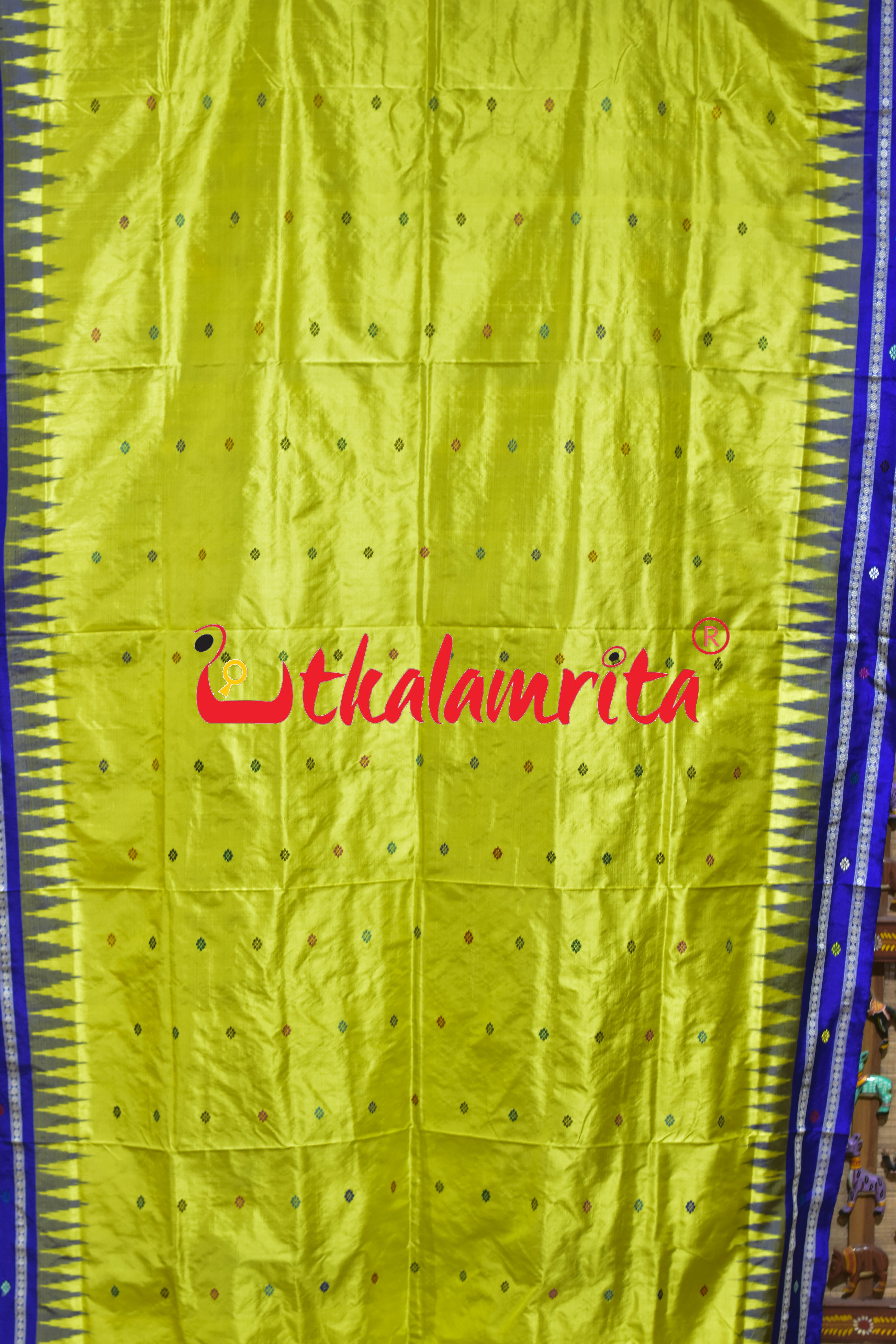 Dolabedi Yellow Blue Bomkai Silk Saree