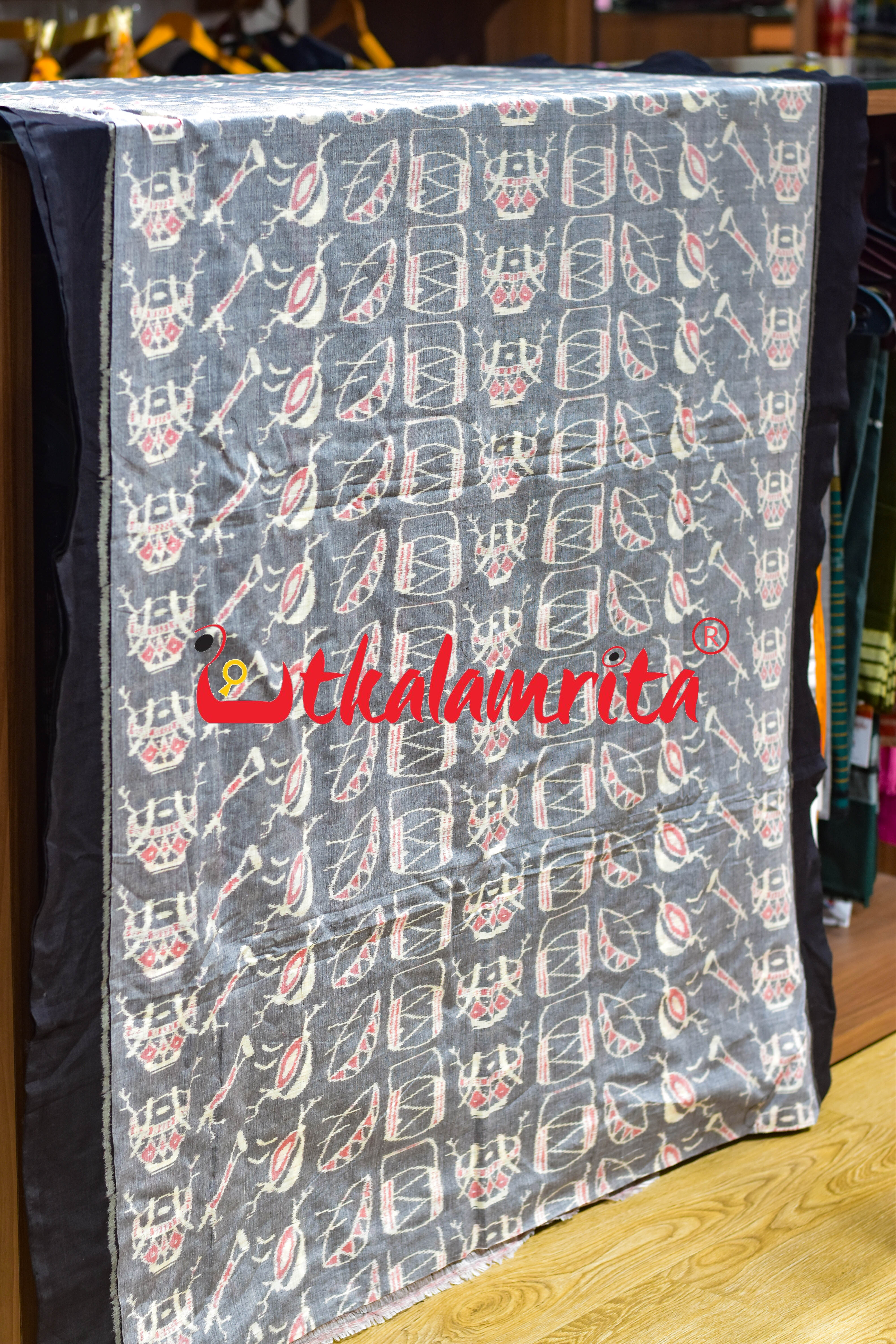 Musical Instruments Grey Black Sambalpuri Cotton (Fabric)
