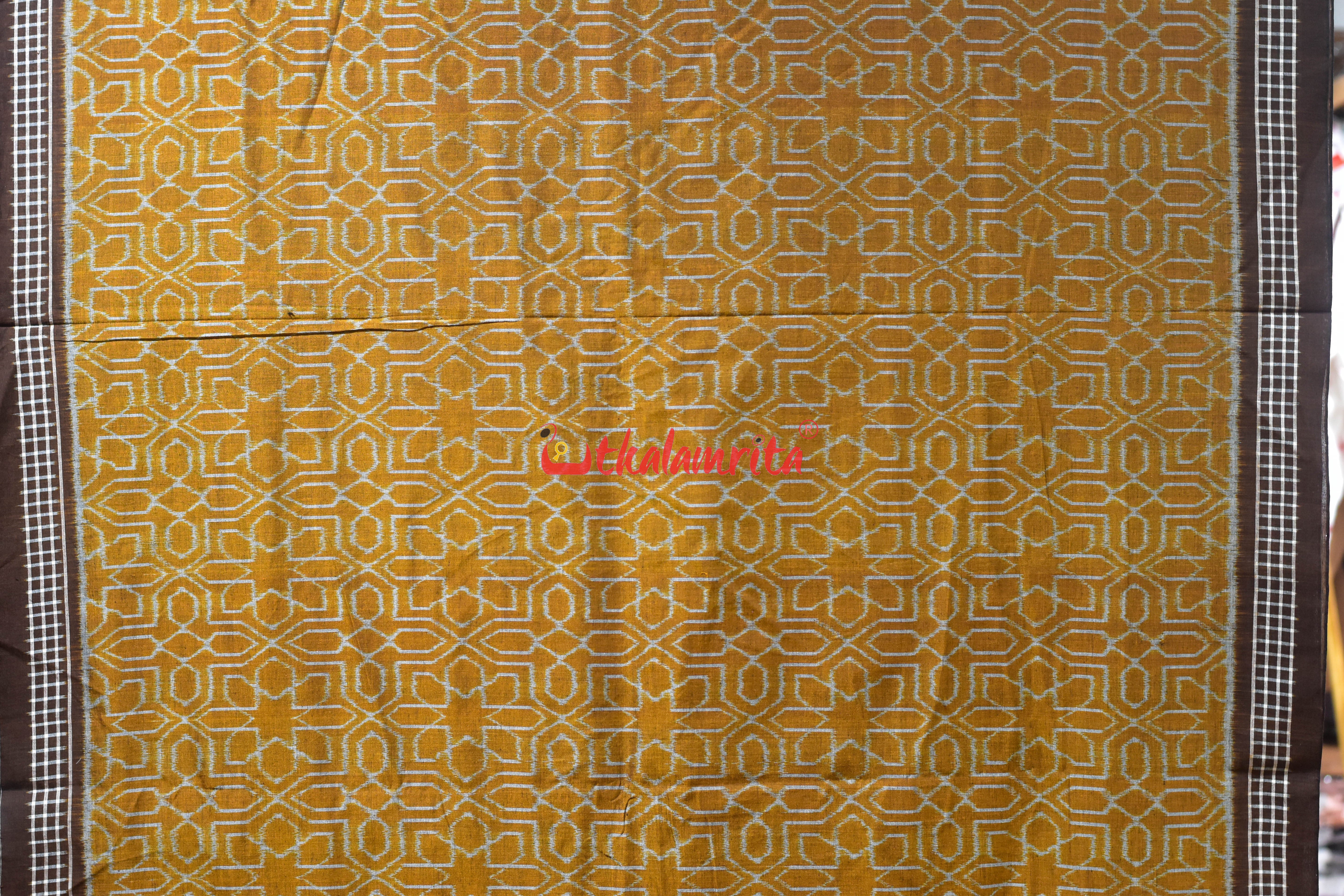 Brown Mandala Art Khandua Cotton Saree