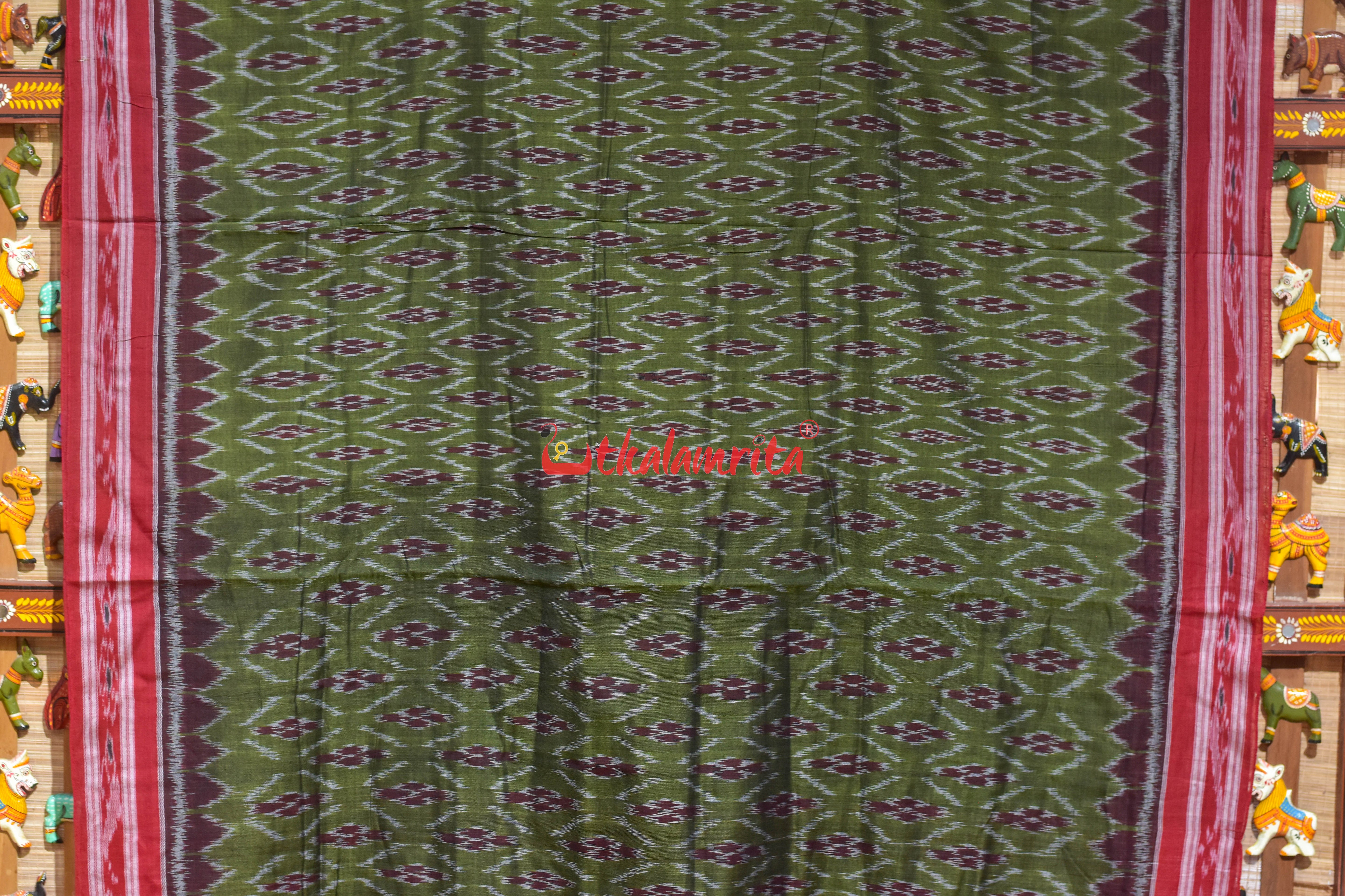Mehendi Green Kothi Pasapali Khandua Cotton Saree