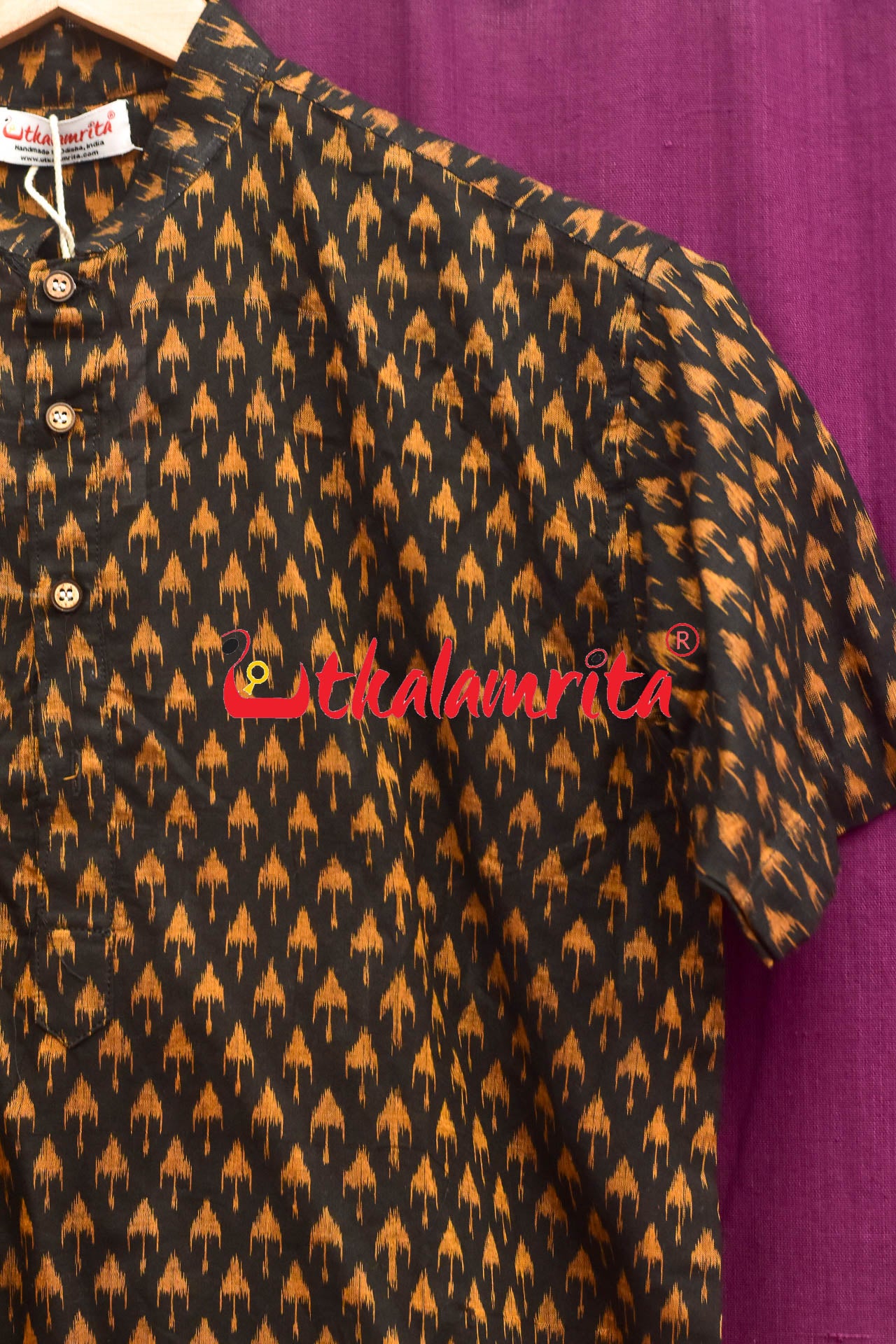 Chhatu Golden Over Black (Mens Half Kurta)