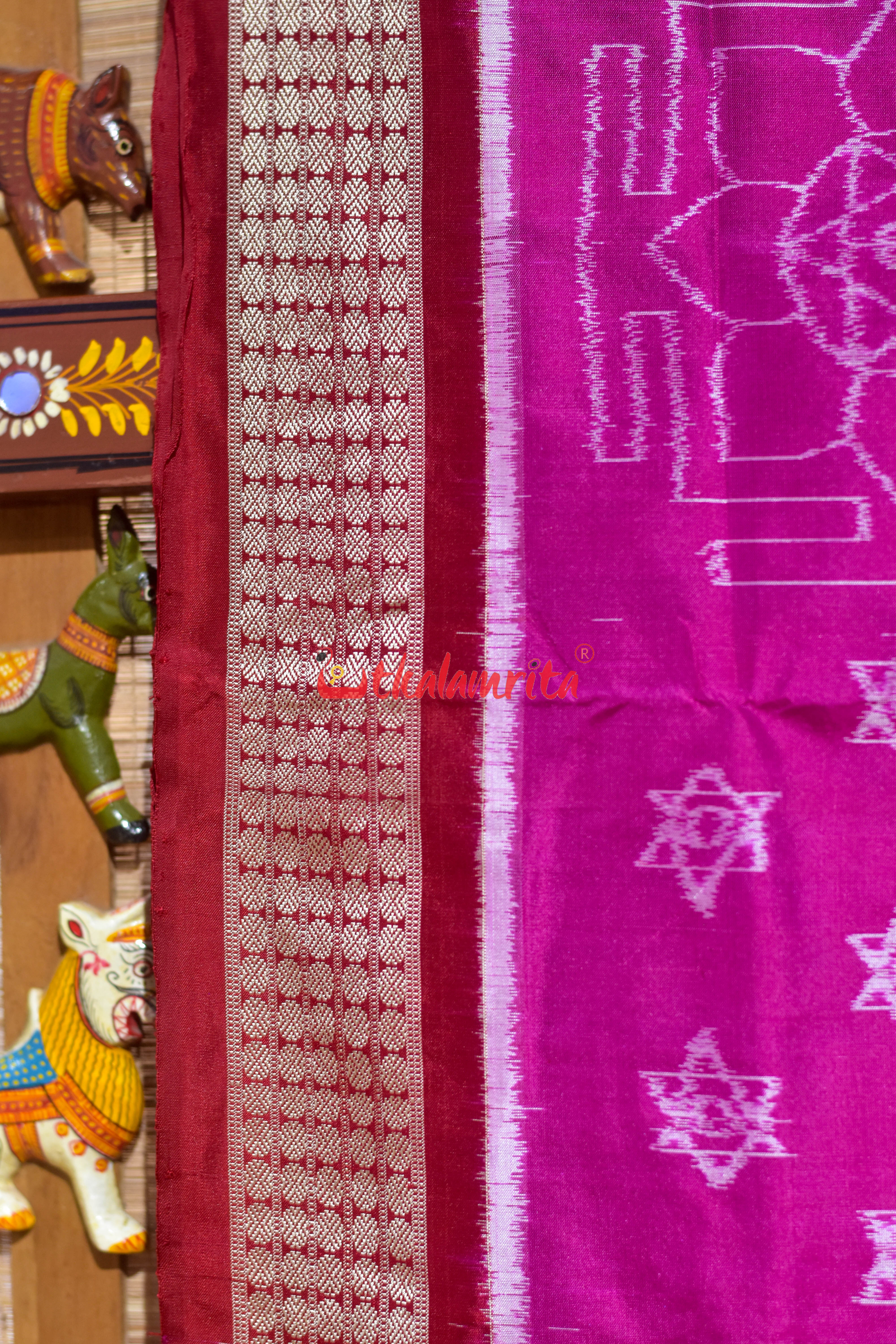 Pink Red Shree Jantra Sambalpuri Silk Saree