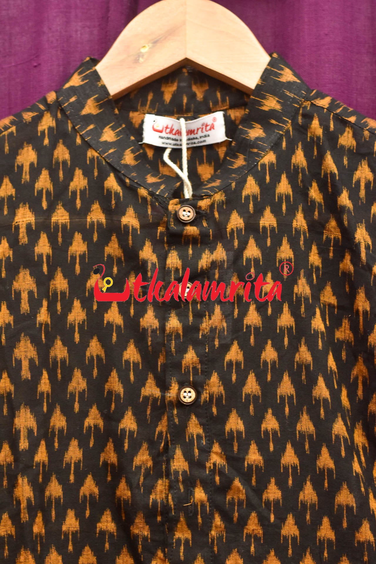 Chhatu Golden Over Black (Mens Half Kurta)