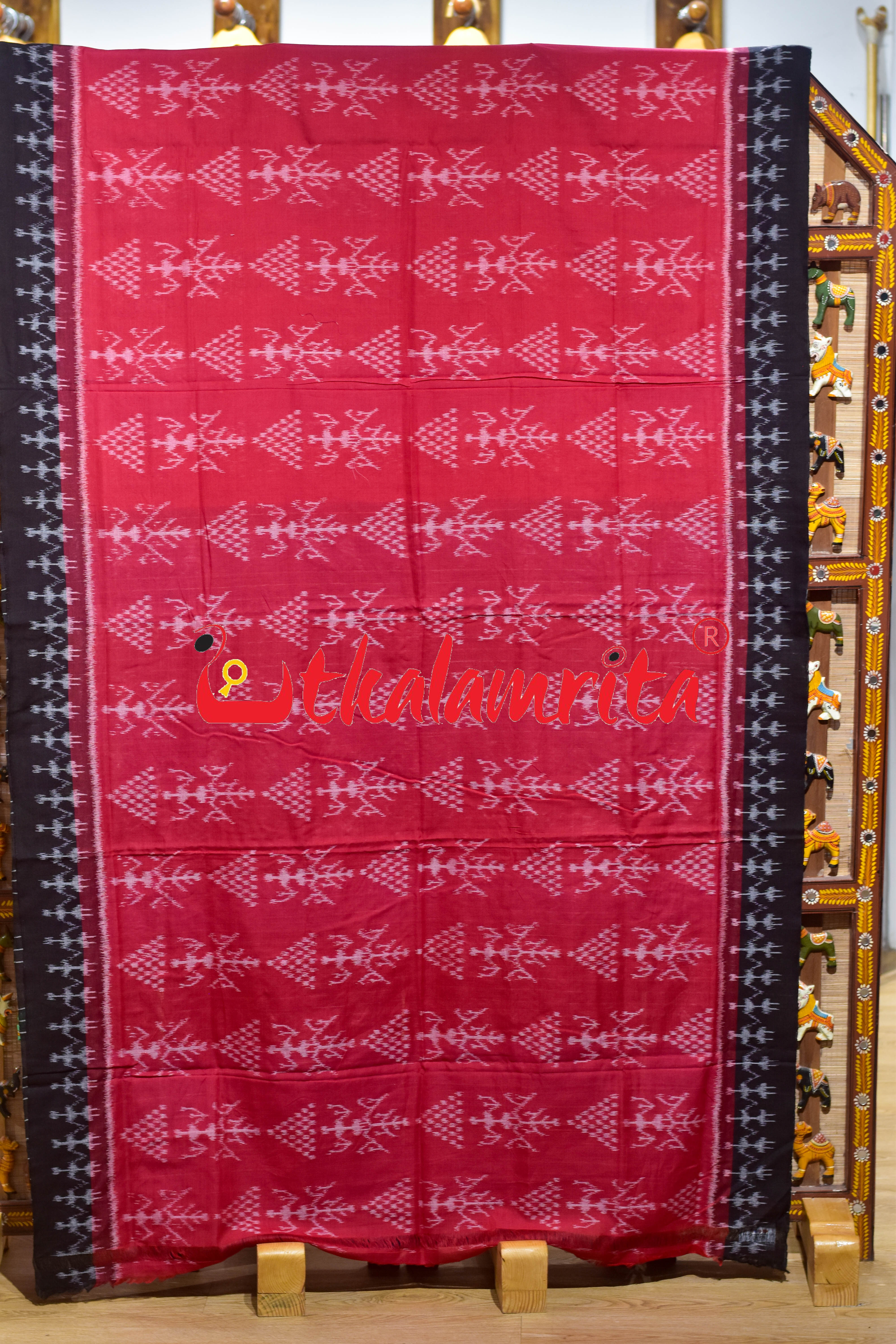 Red Black Chitta Tribals Khandua Cotton Saree