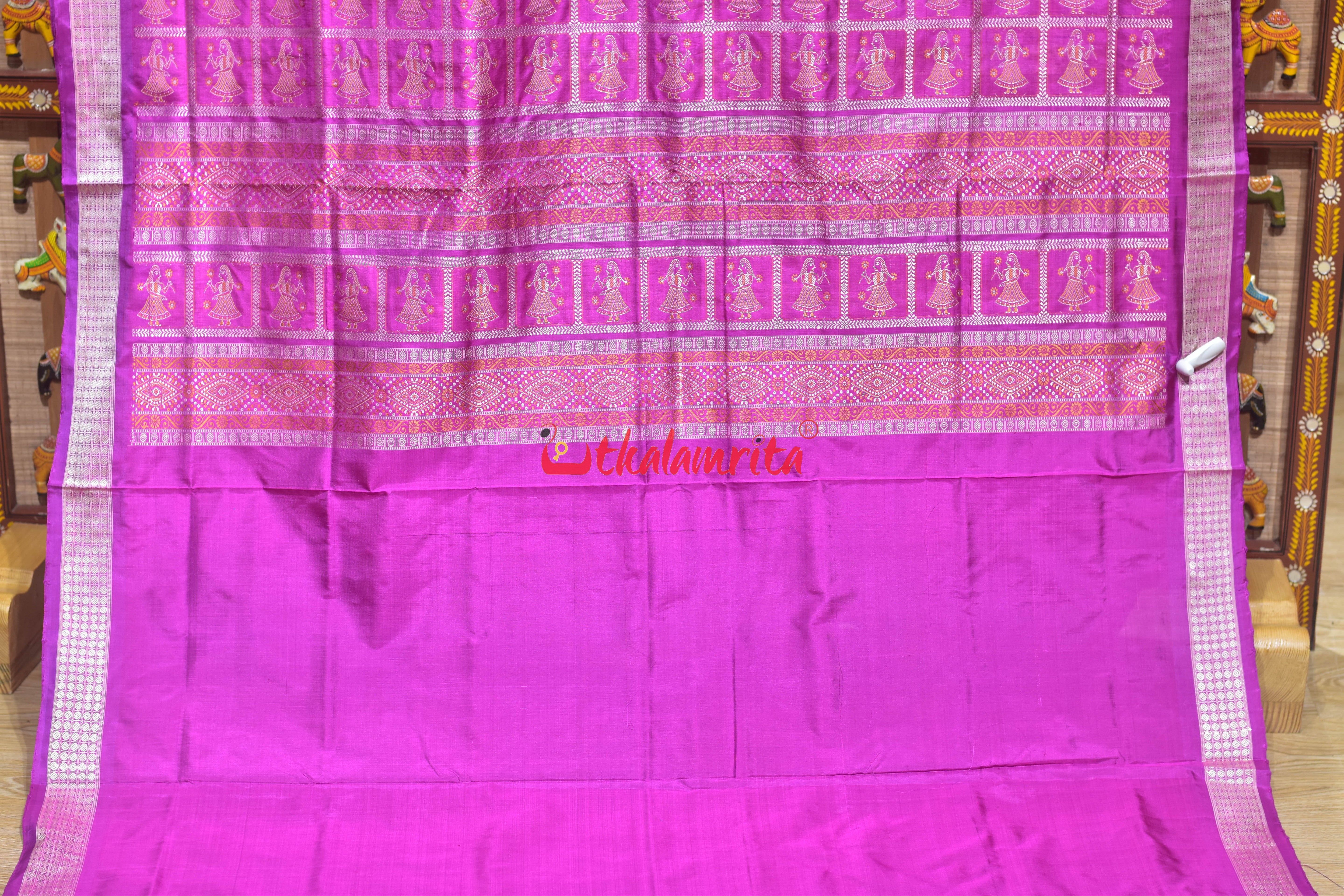 Green Pink Dual Shade Tribal Elephant Bomkai Silk Saree