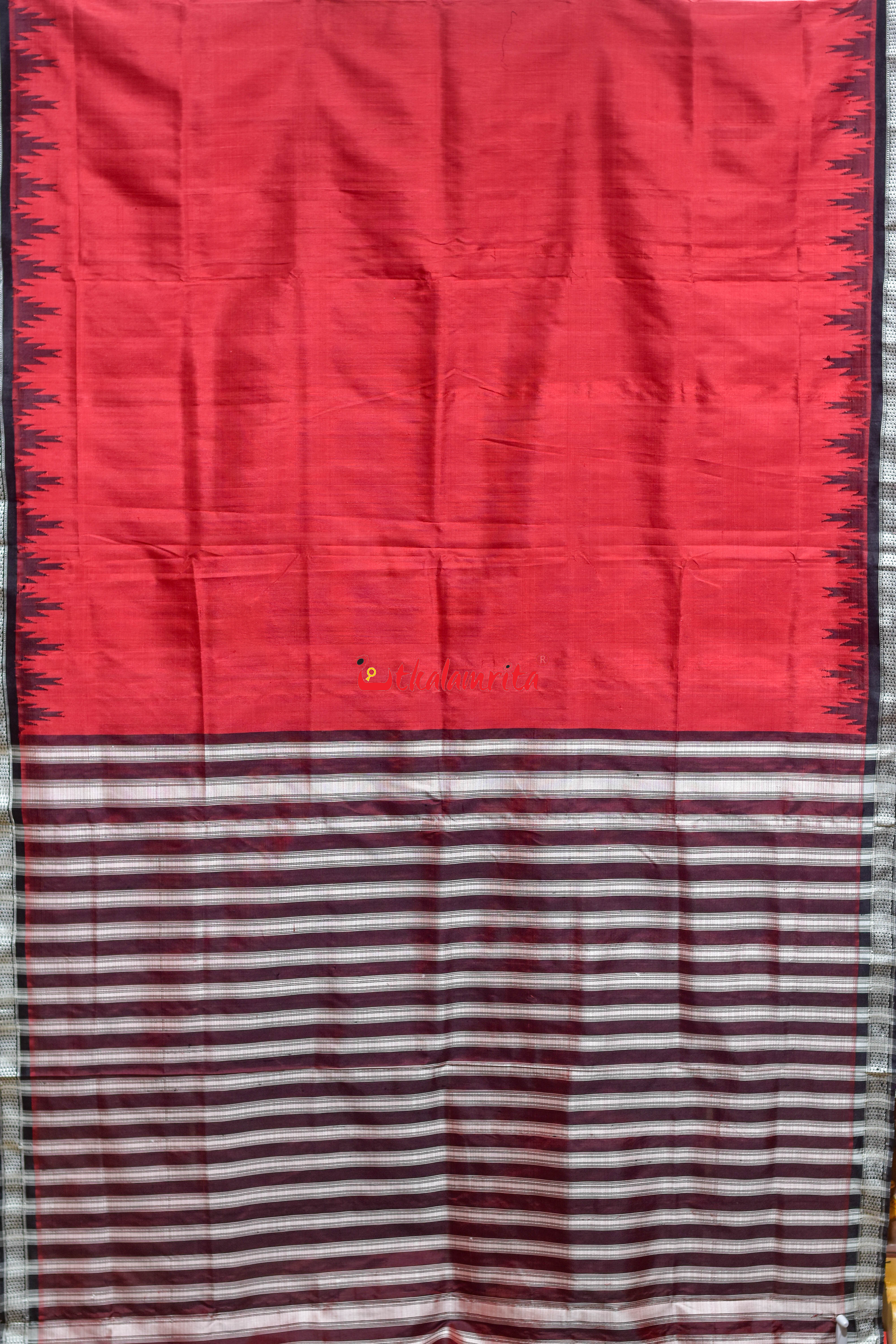 Red Black Single Anchal Berhampuri Silk Saree