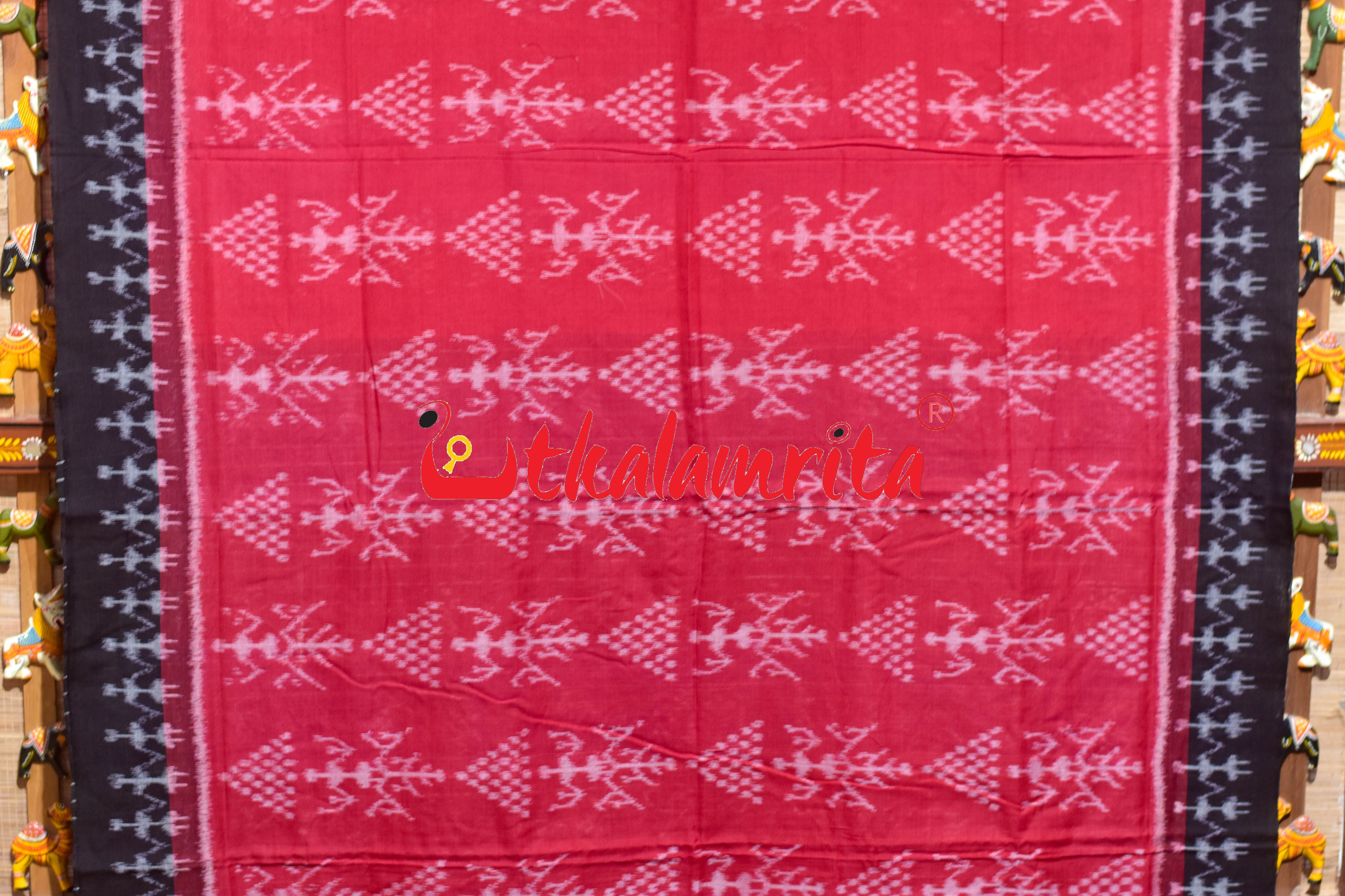Red Black Chitta Tribals Khandua Cotton Saree