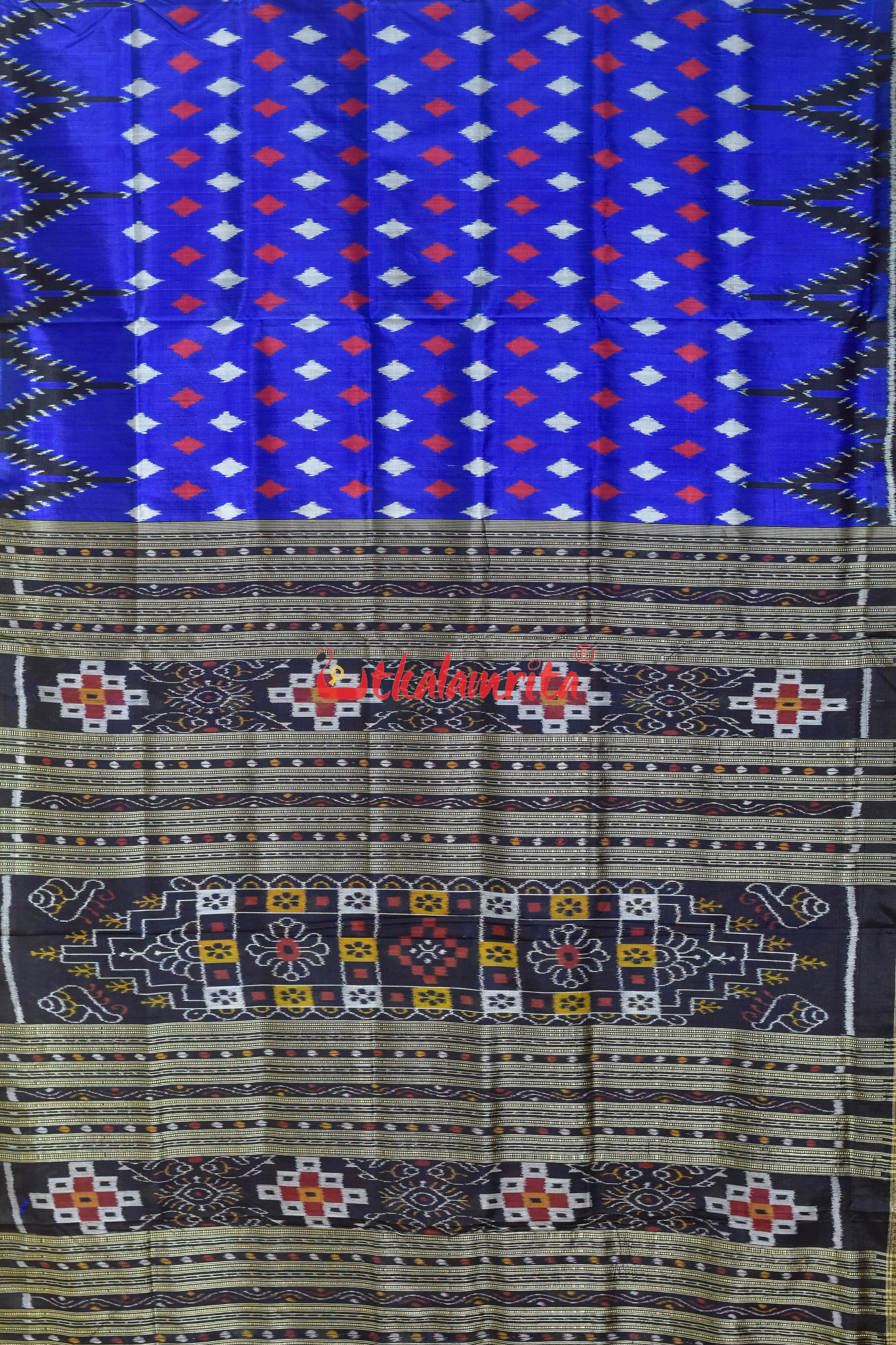 Dotty Thikiri Blue with Big Kumbha Khandua Silk Saree