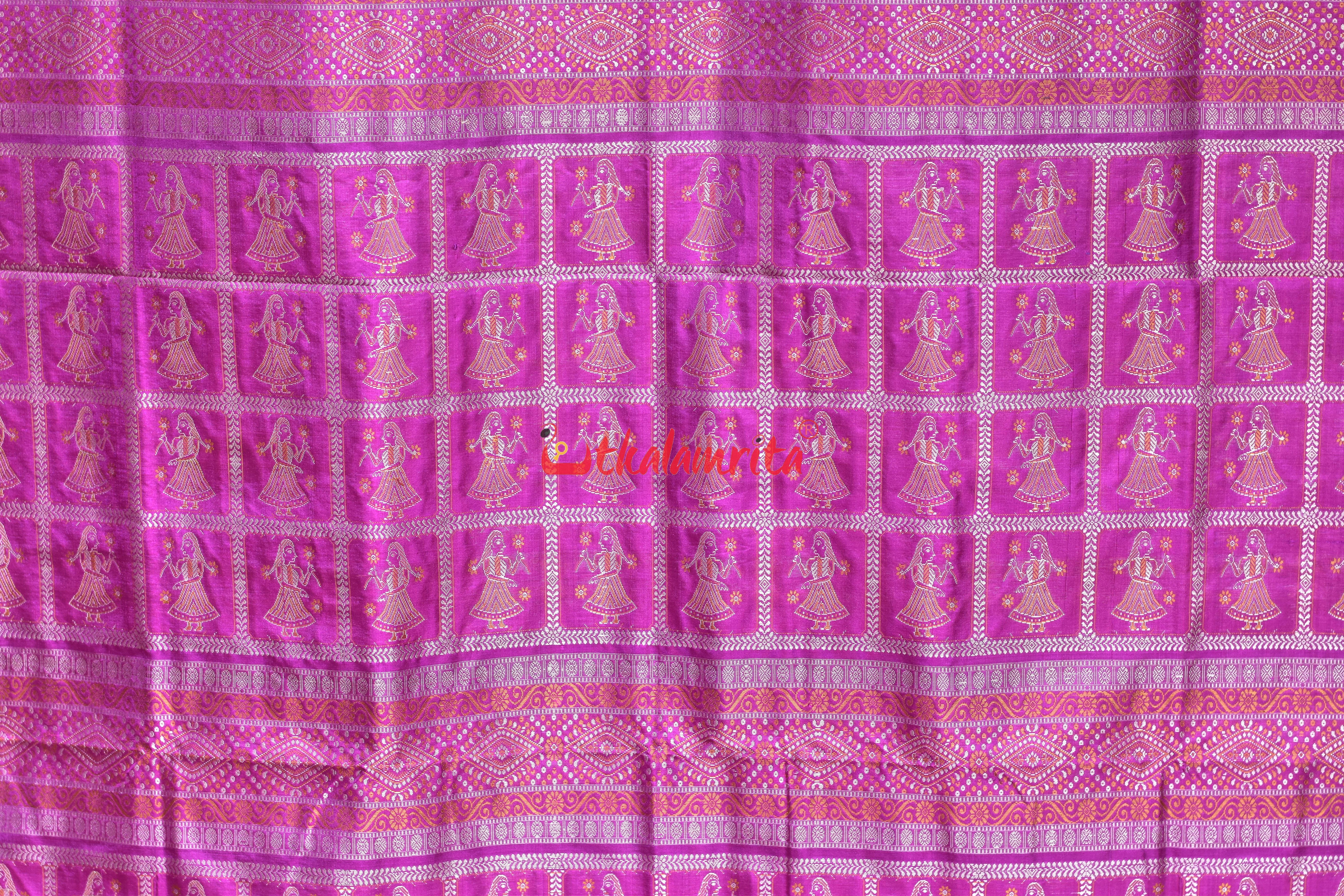 Green Pink Dual Shade Tribal Elephant Bomkai Silk Saree