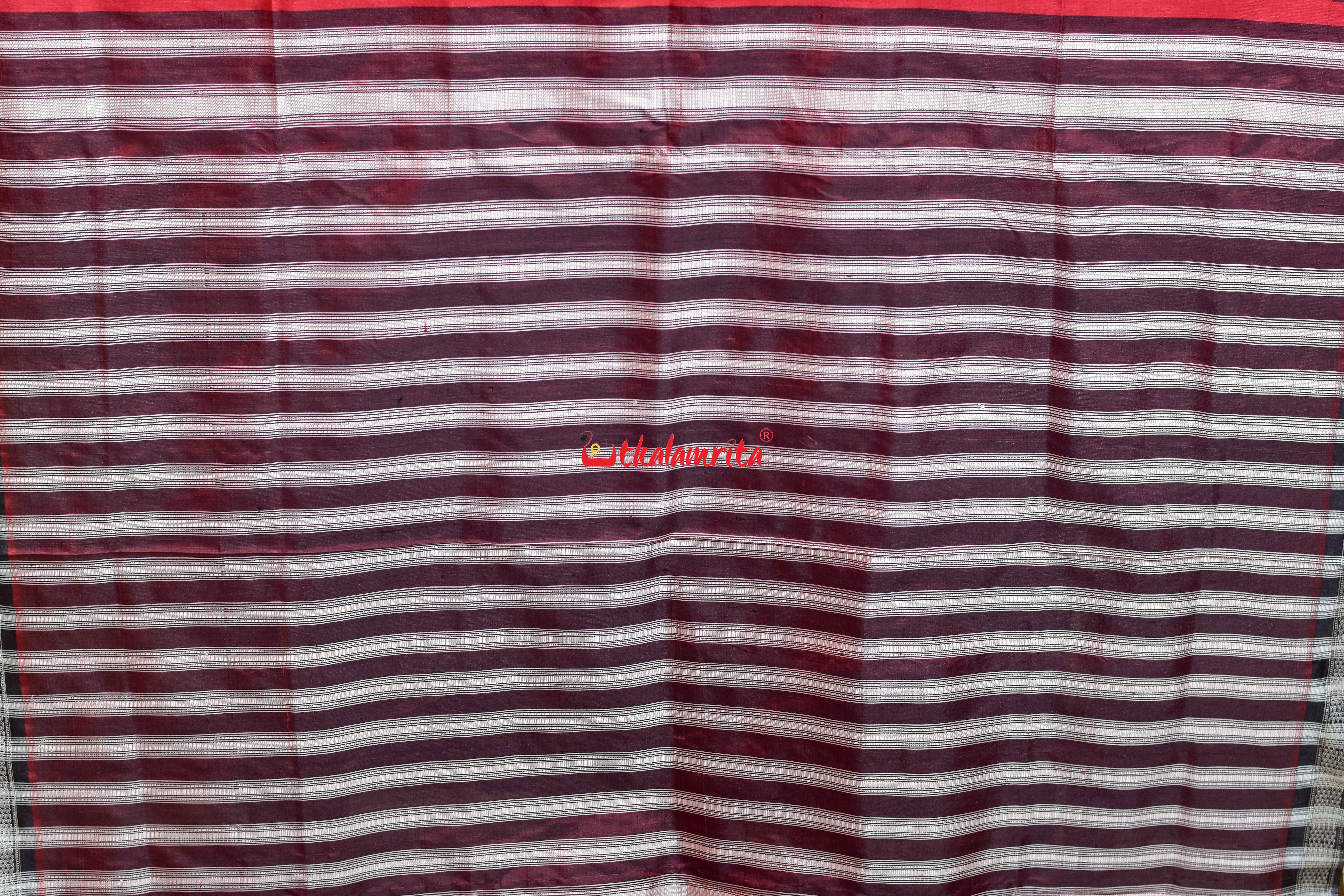 Red Black Single Anchal Berhampuri Silk Saree