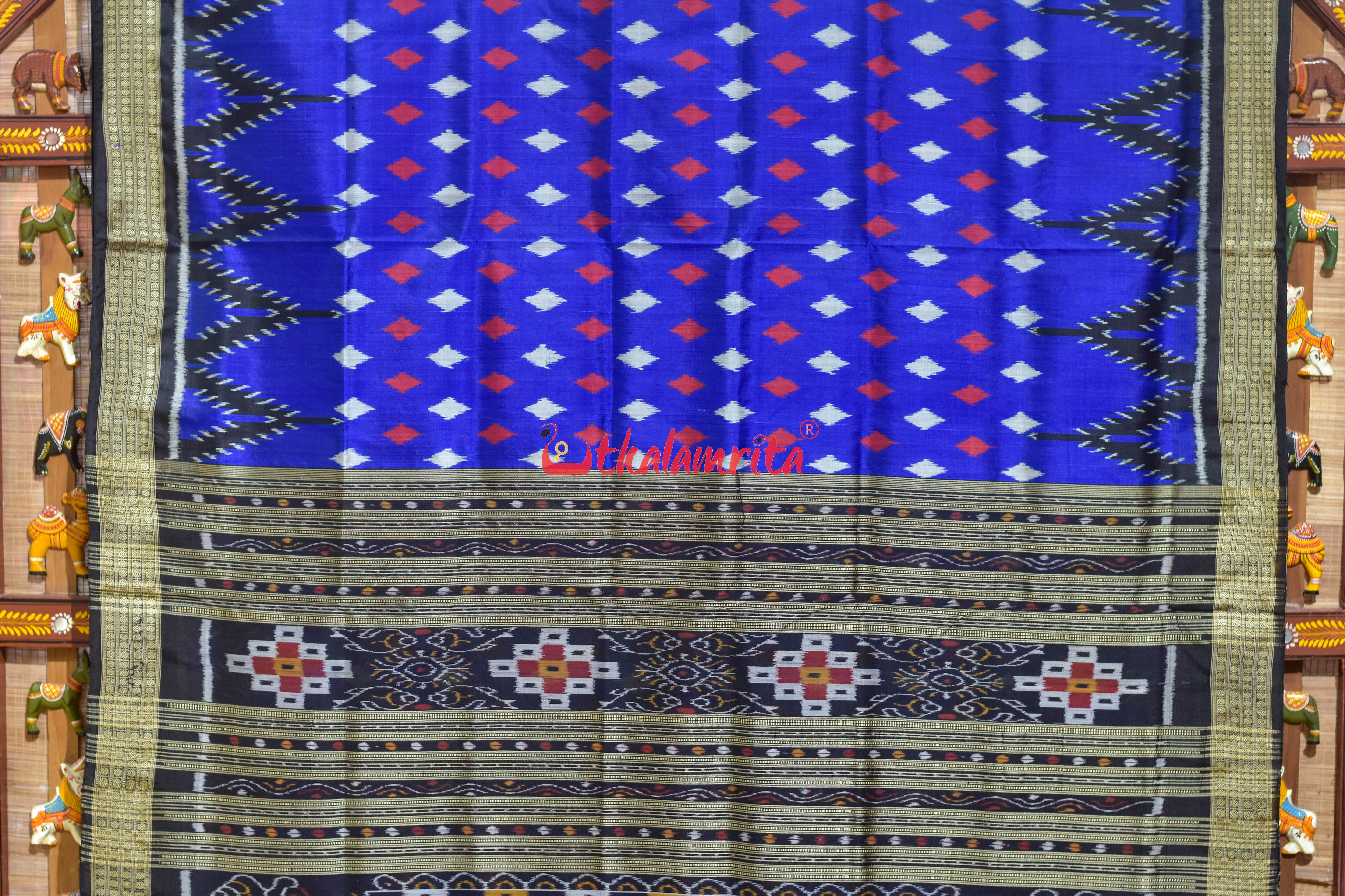 Dotty Thikiri Blue with Big Kumbha Khandua Silk Saree