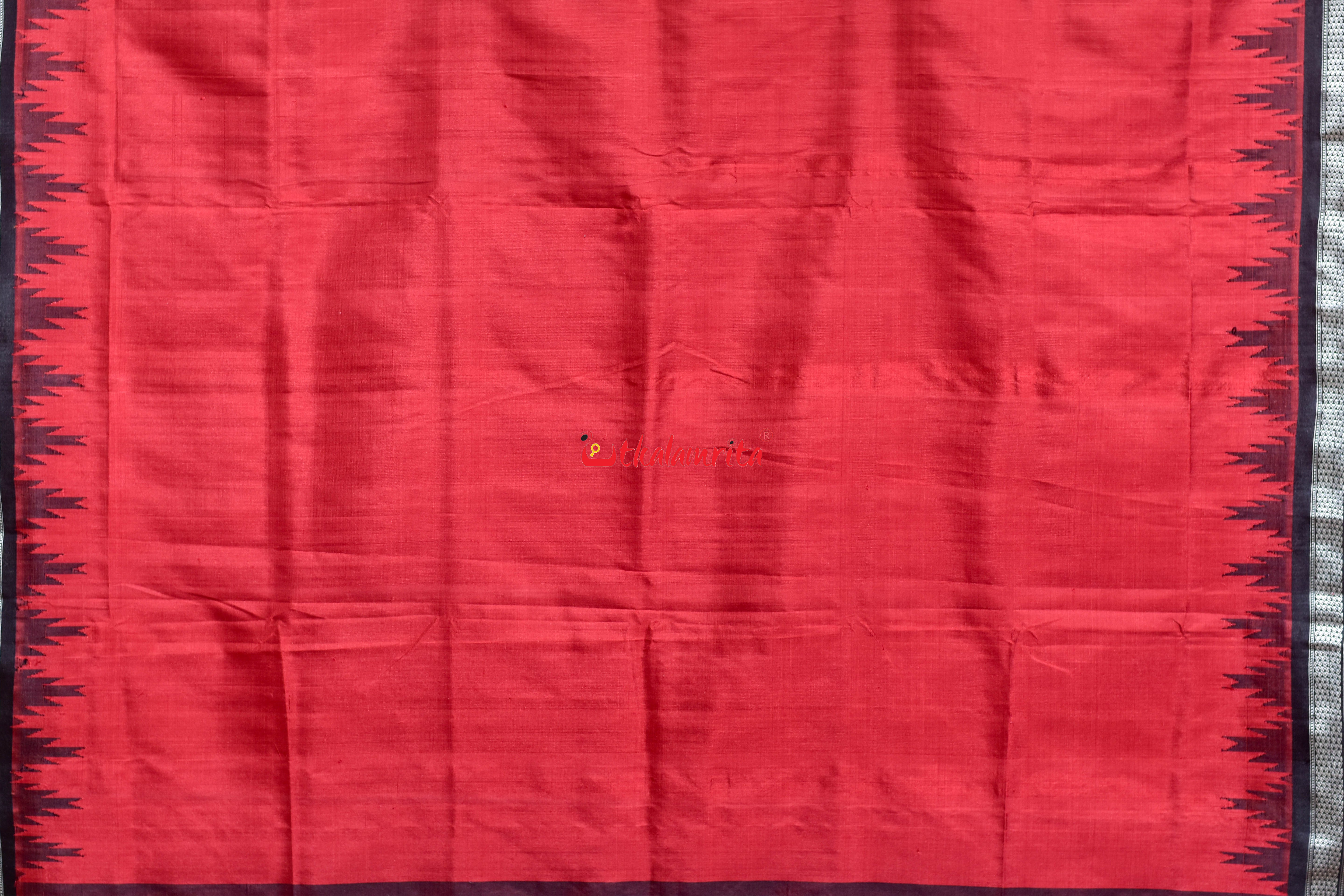 Red Black Single Anchal Berhampuri Silk Saree