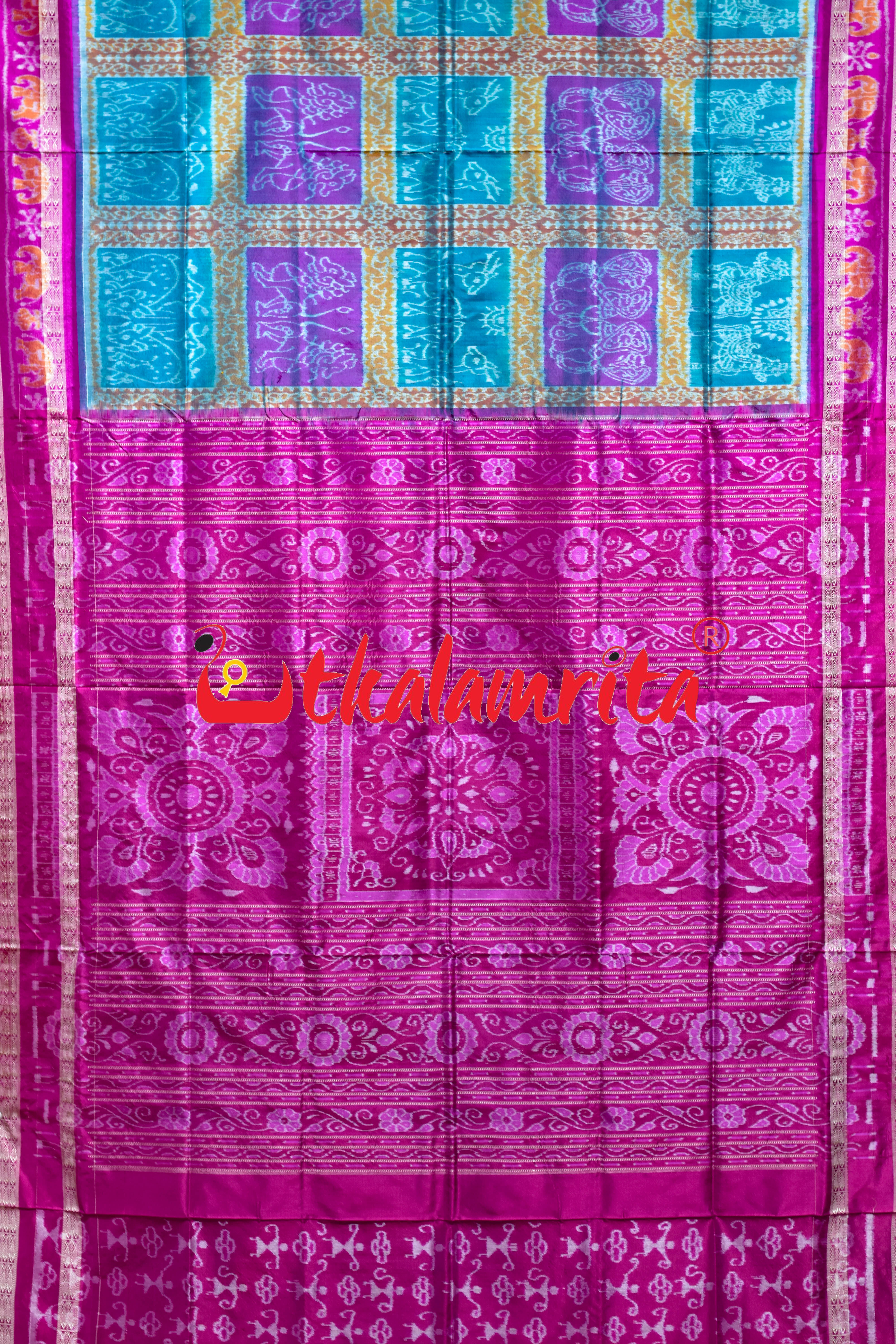 Sea Green 5 Kuthi Double Dhadi Sambalpuri Silk Saree